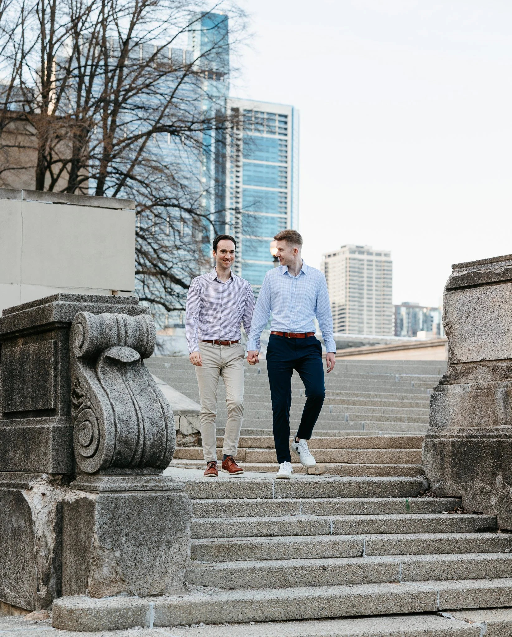 lgbtq couple downtown chicago engagement photos
