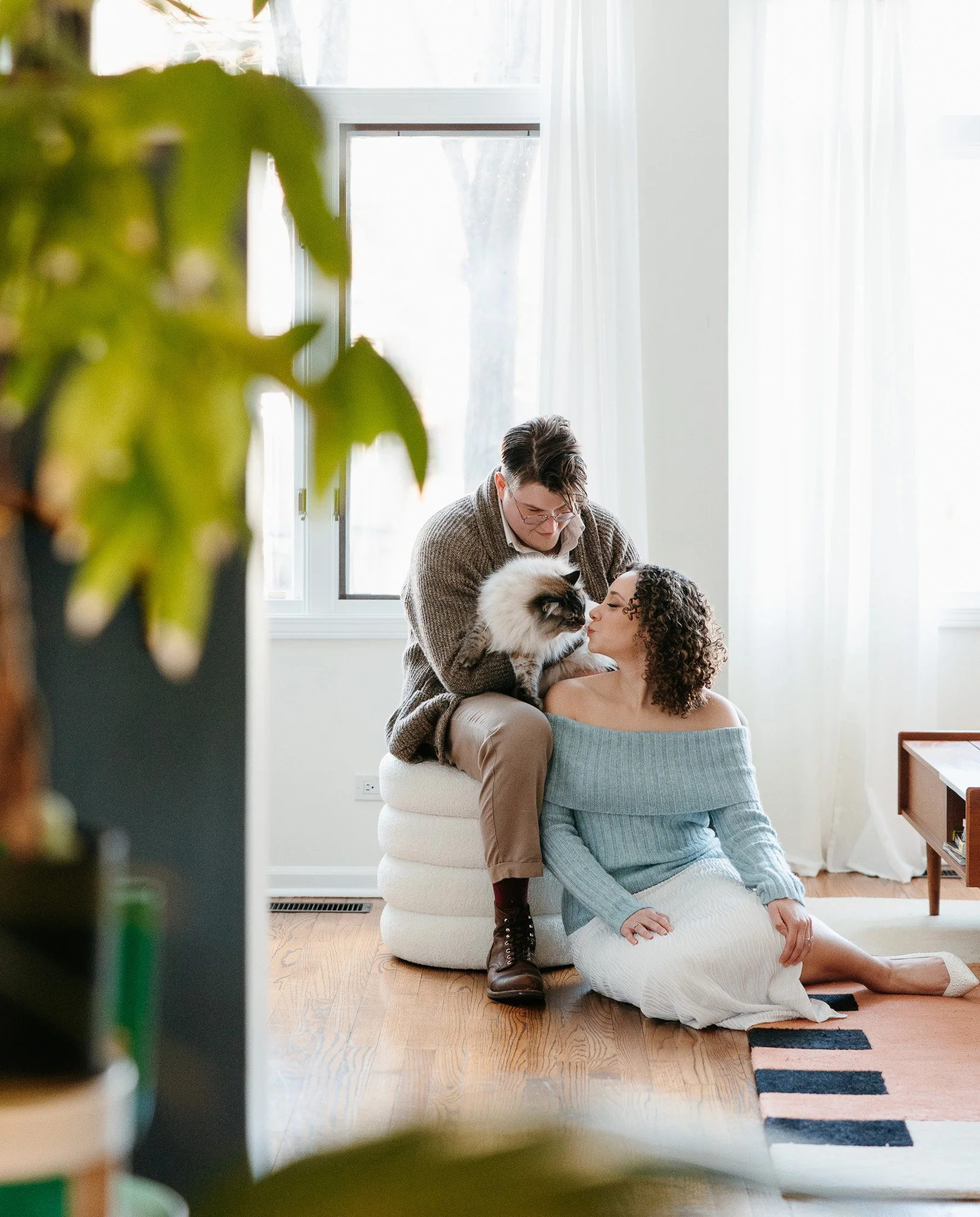 engagement photo session couple with their cat