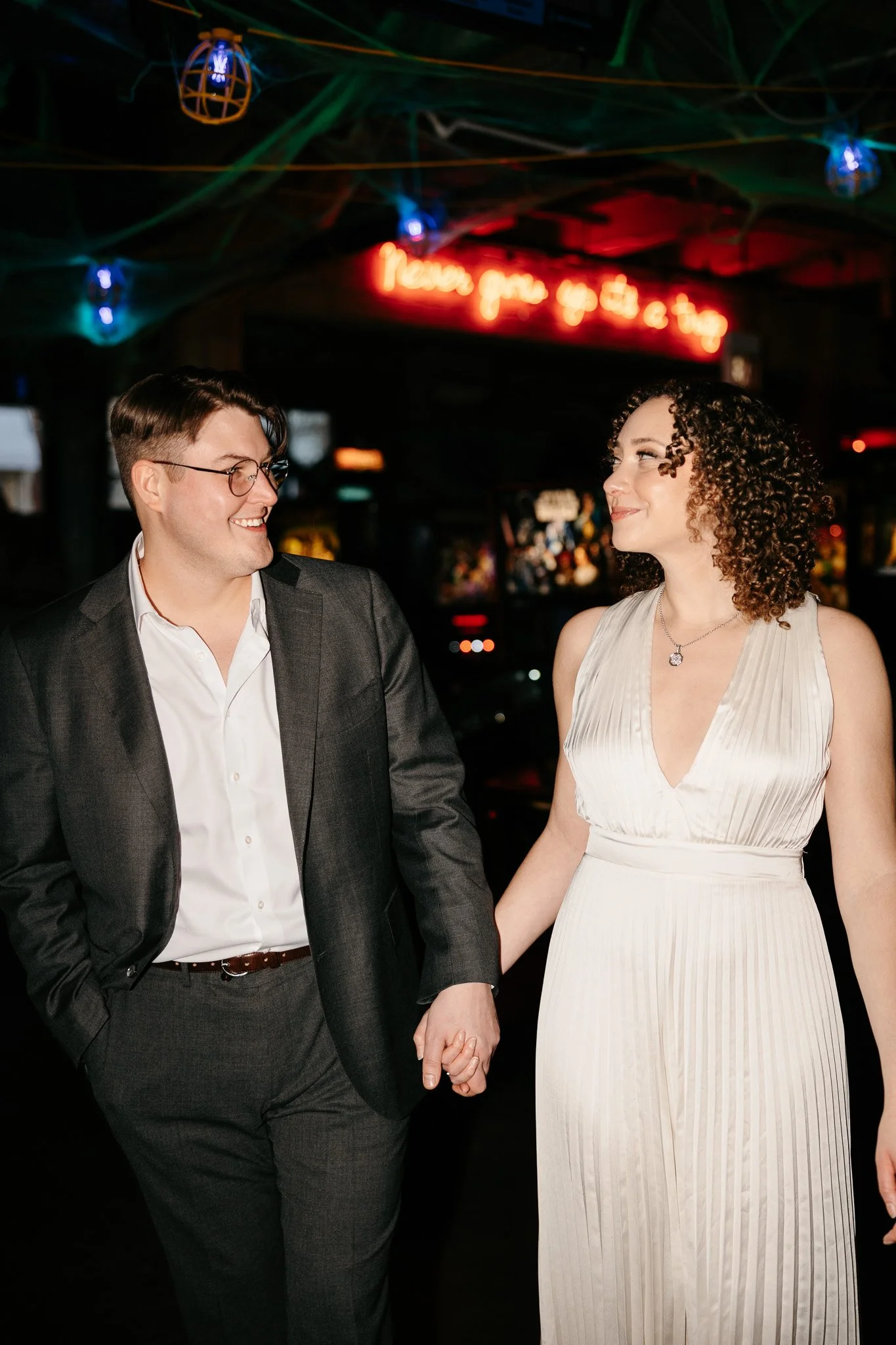 engagement photos at chicago dive bar
