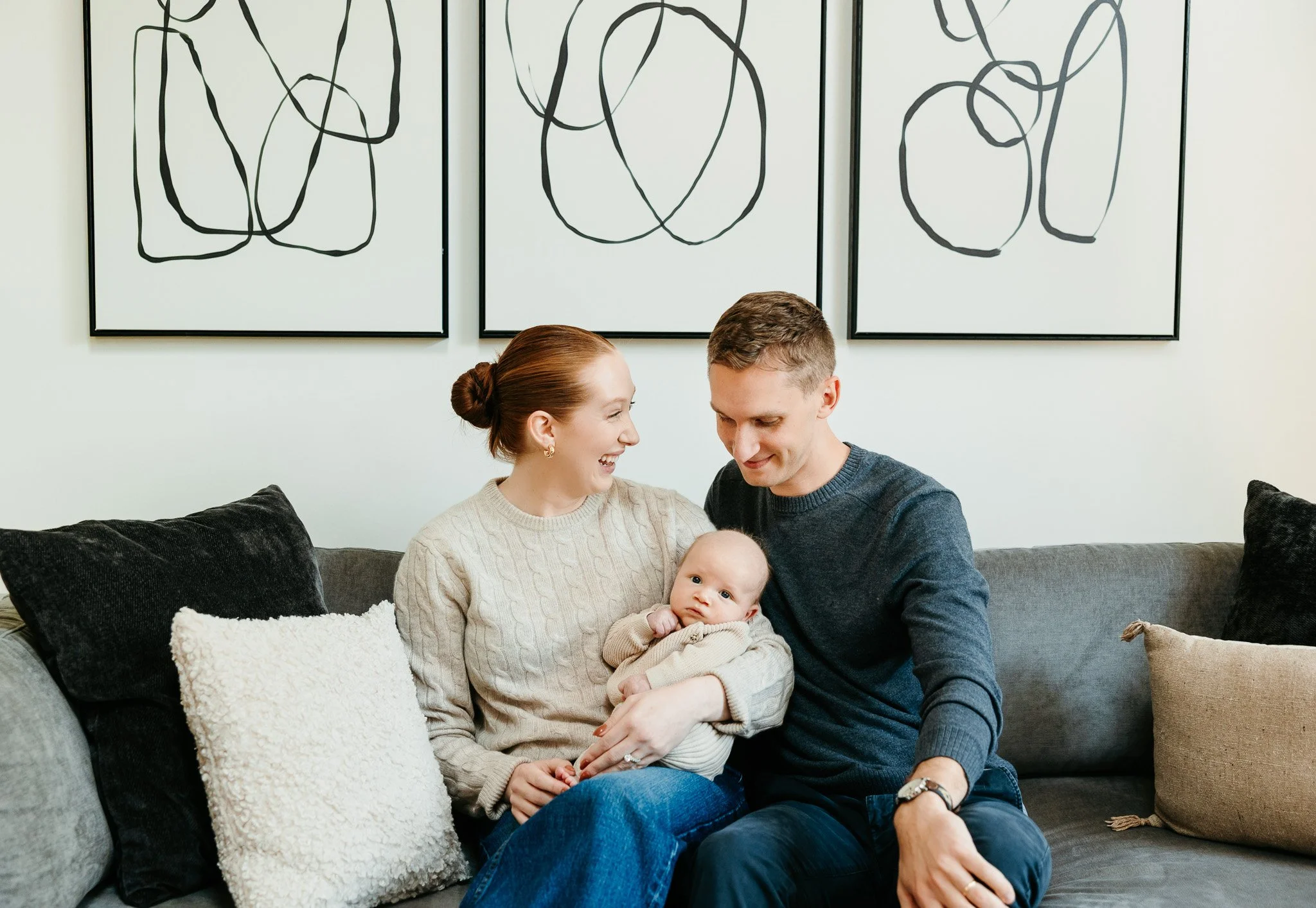 newborn photos at home on the couch in chicago