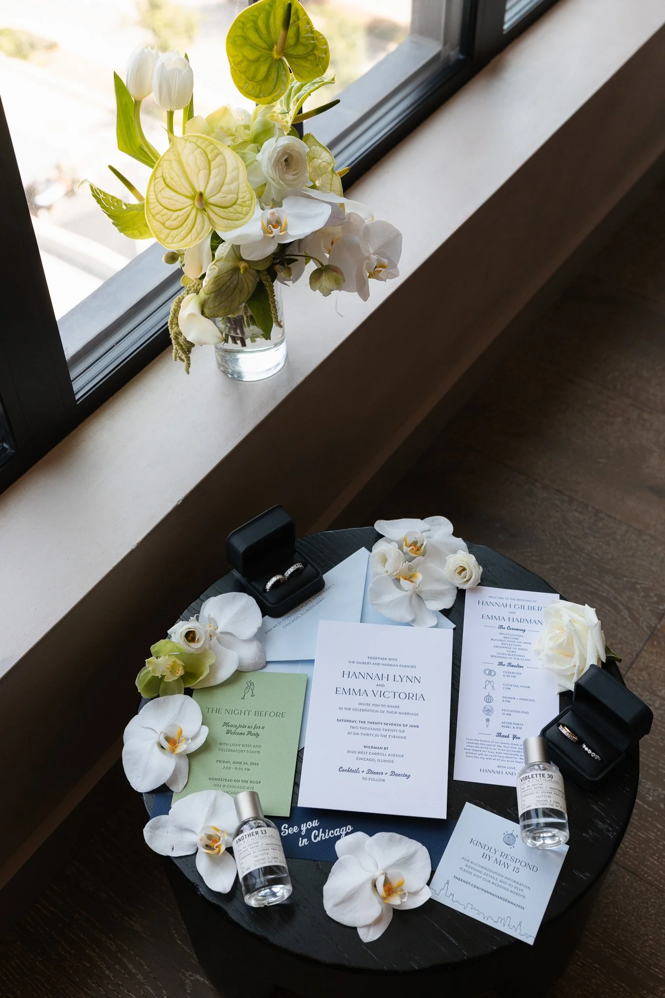 custom wedding stationery and flowers