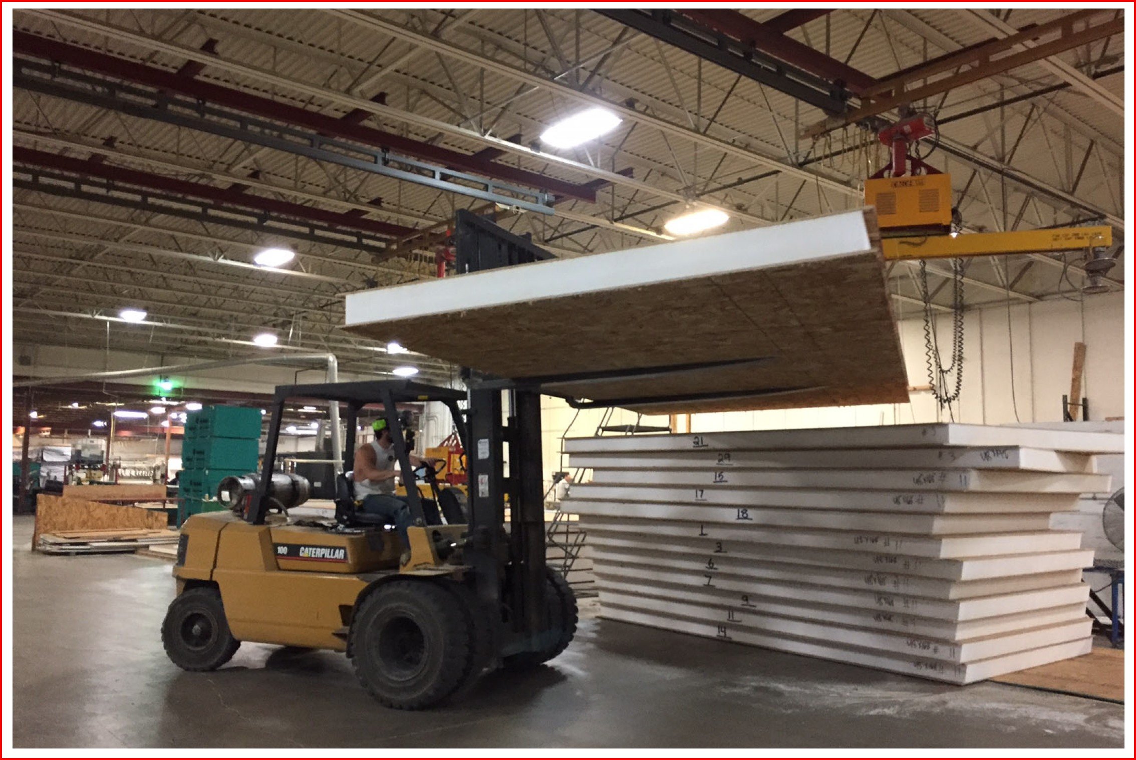 Enercept blank SIP panel with unfinished face awaiting on-site cutting and installation.