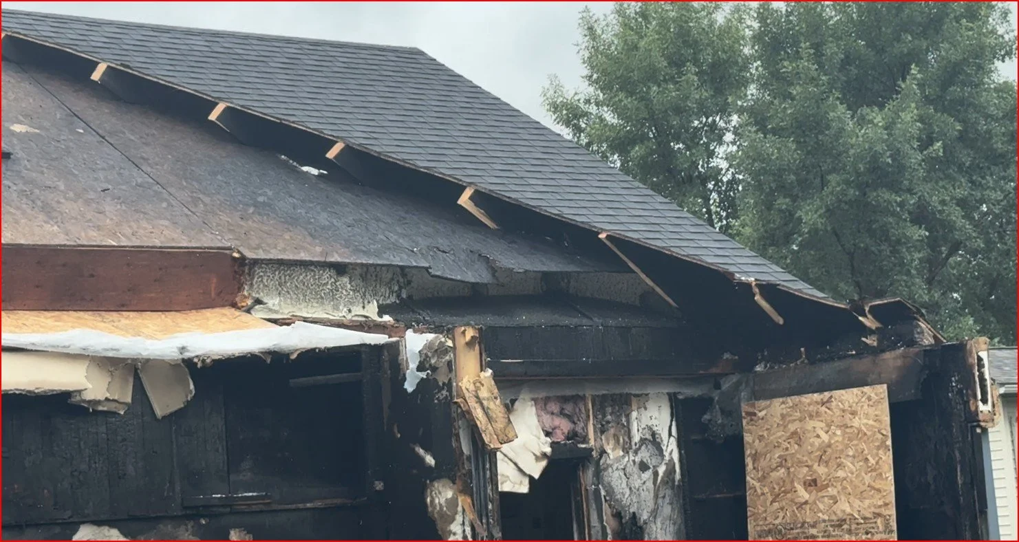 Heat damaged SIP roof panels with EPS melt back