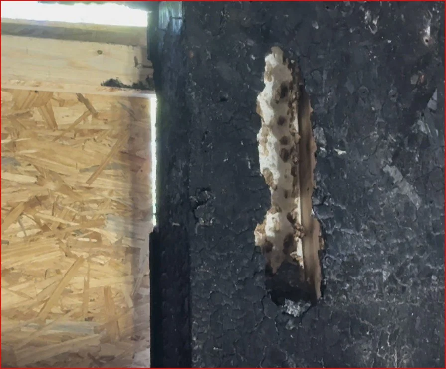 OSB chars, the foam retreats from the heat