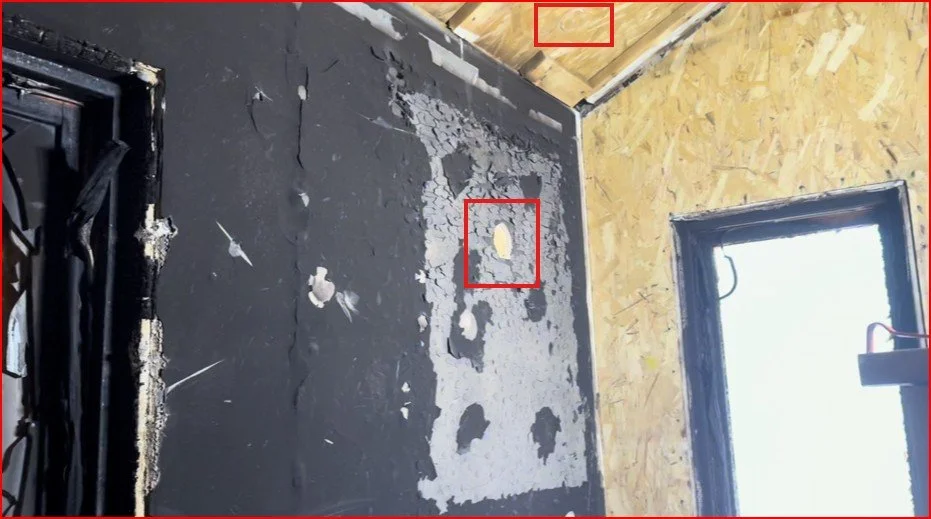 Fire damage drywall with SIP core being taken
