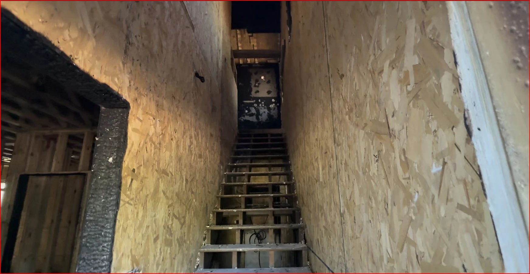 Stairway gypsum removed from walls