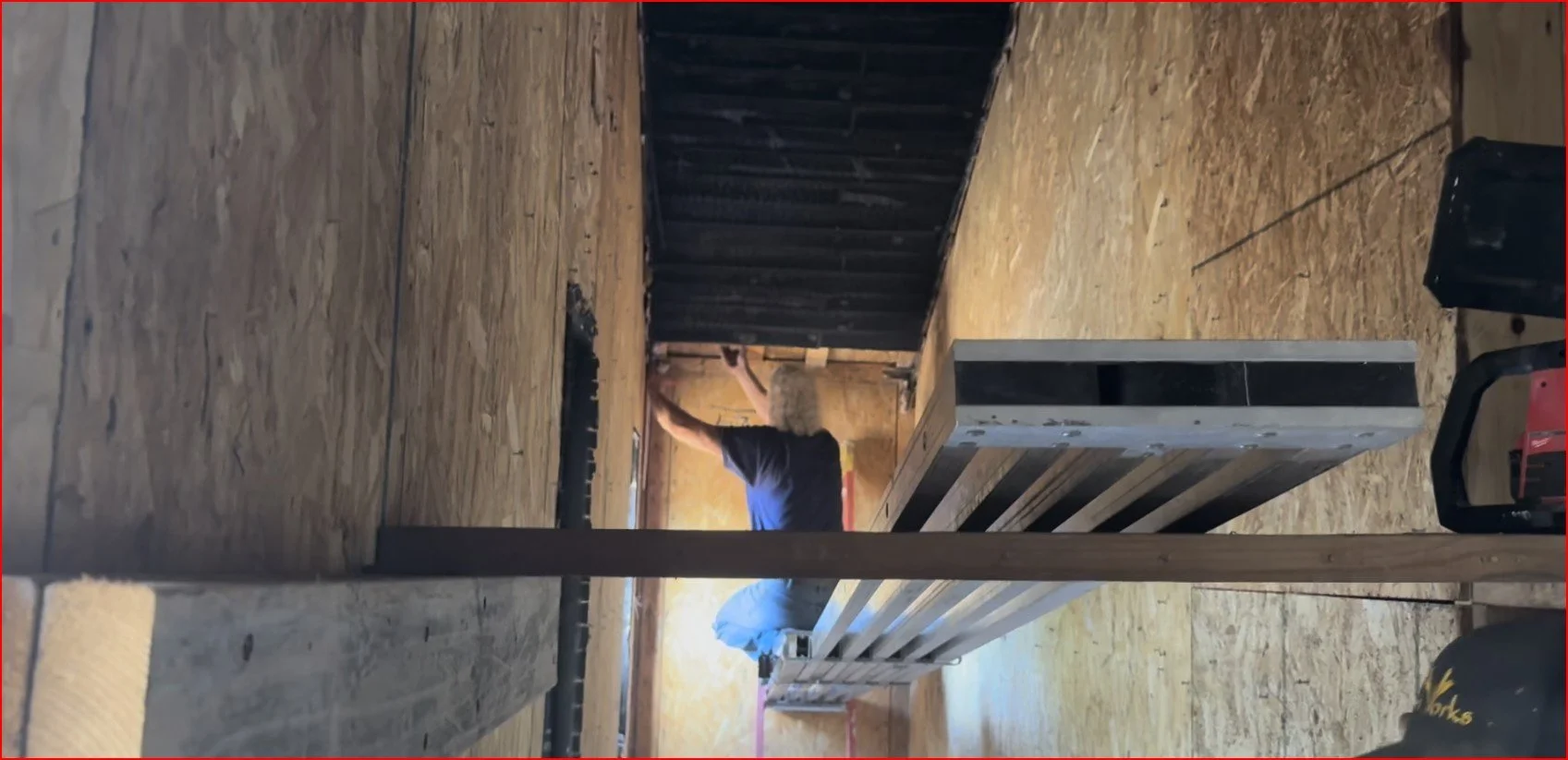 Stairway gypsum removed from walls