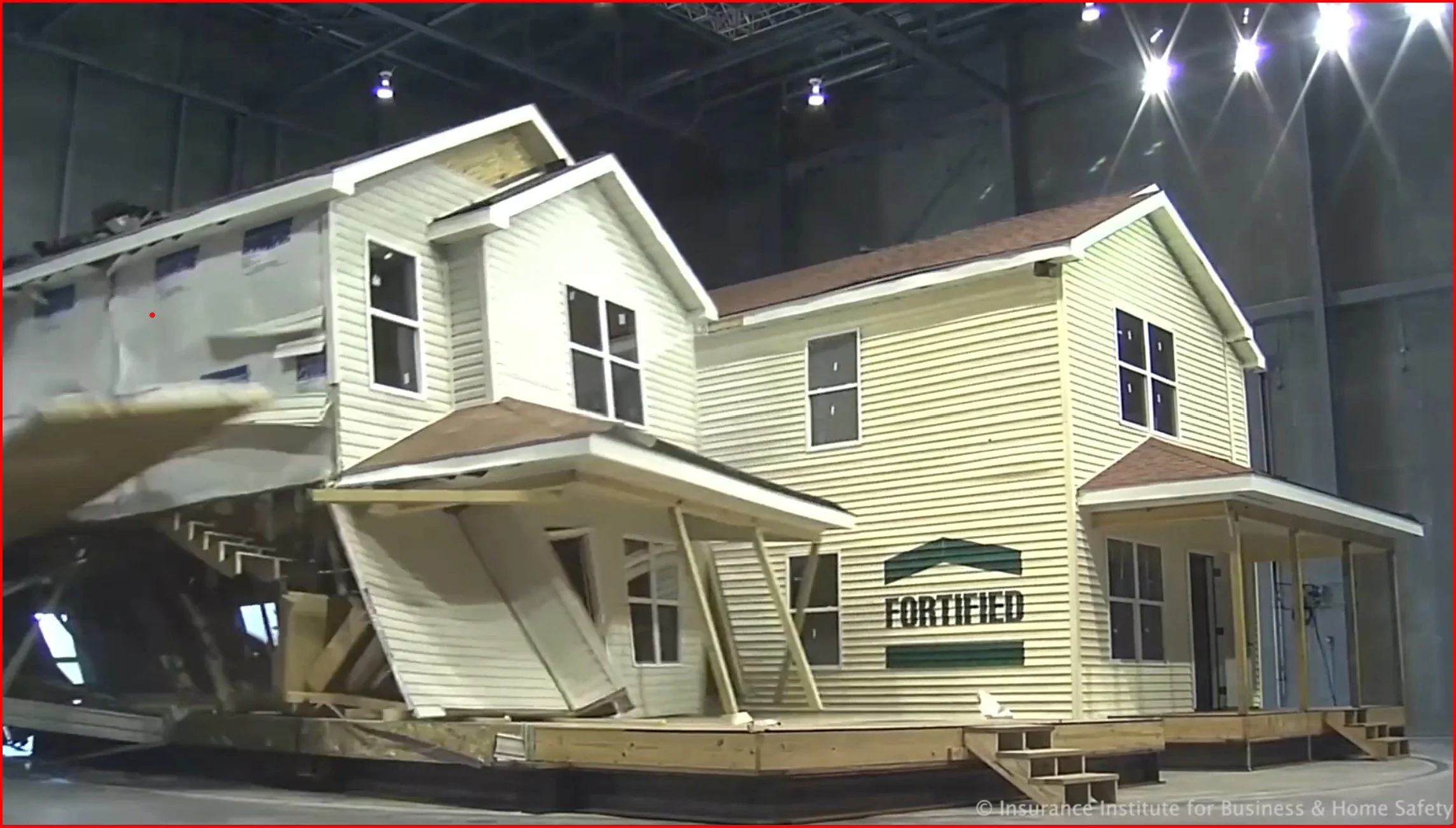 FORTIFIED certified home being compared to a traditionally built home with storm damage