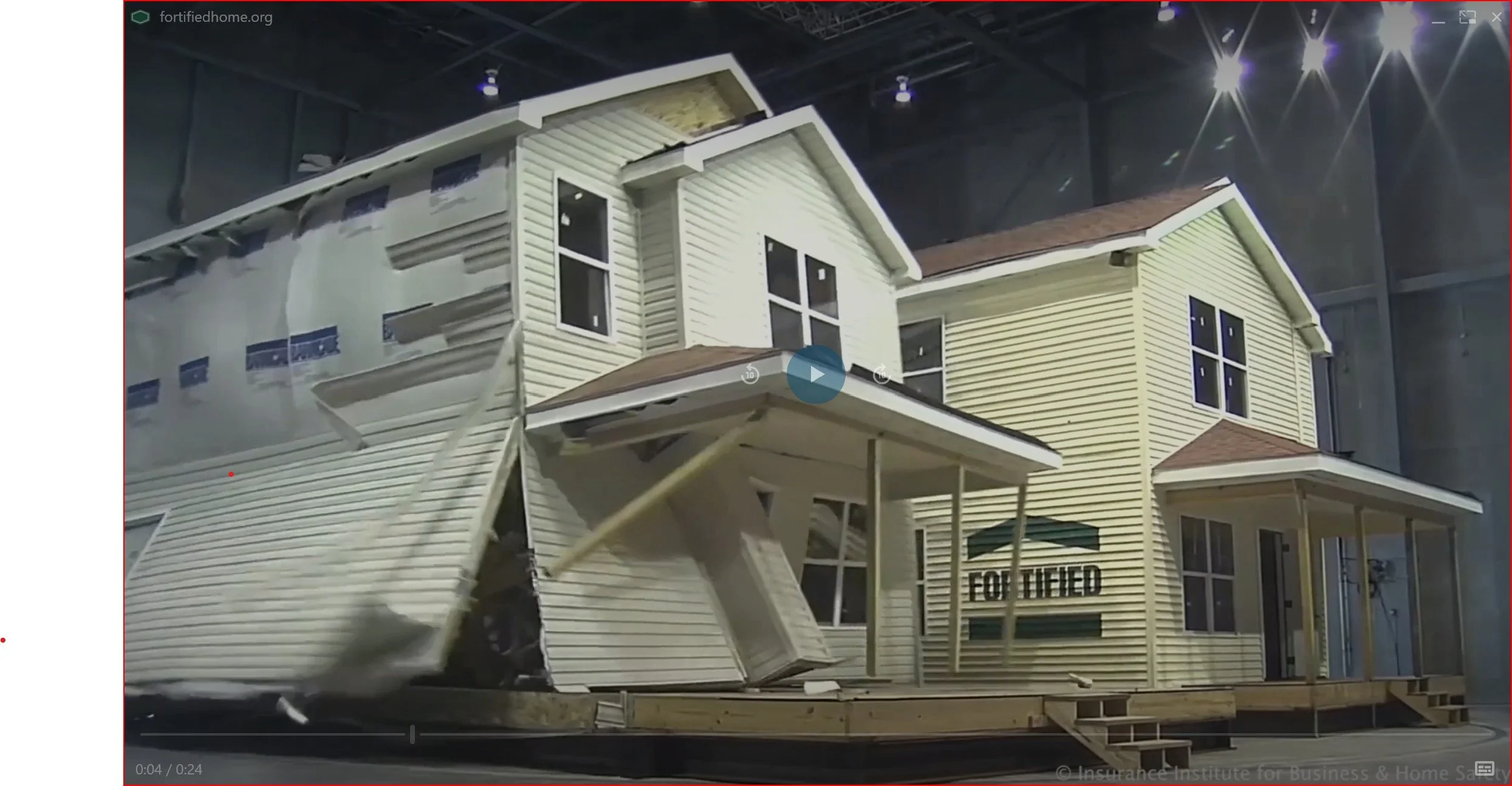 FORTIFIED certified home being compared to a traditionally built home with storm damage