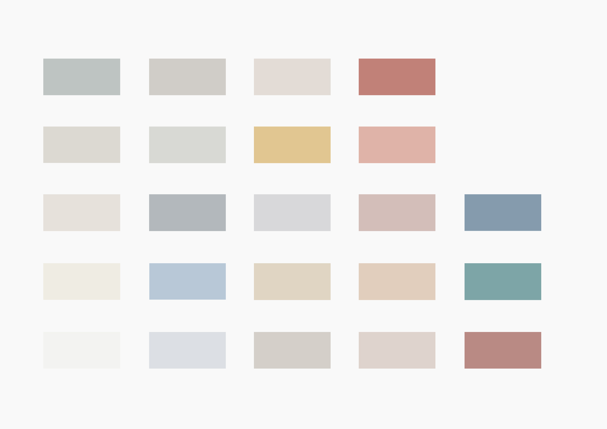 Wall color overview of the Yvonne Koné collection for Bleō. The color palette consists of 20 bespoke shades, each hand mixed by Yvonne Koné to create a unique depth for professional and private spaces.