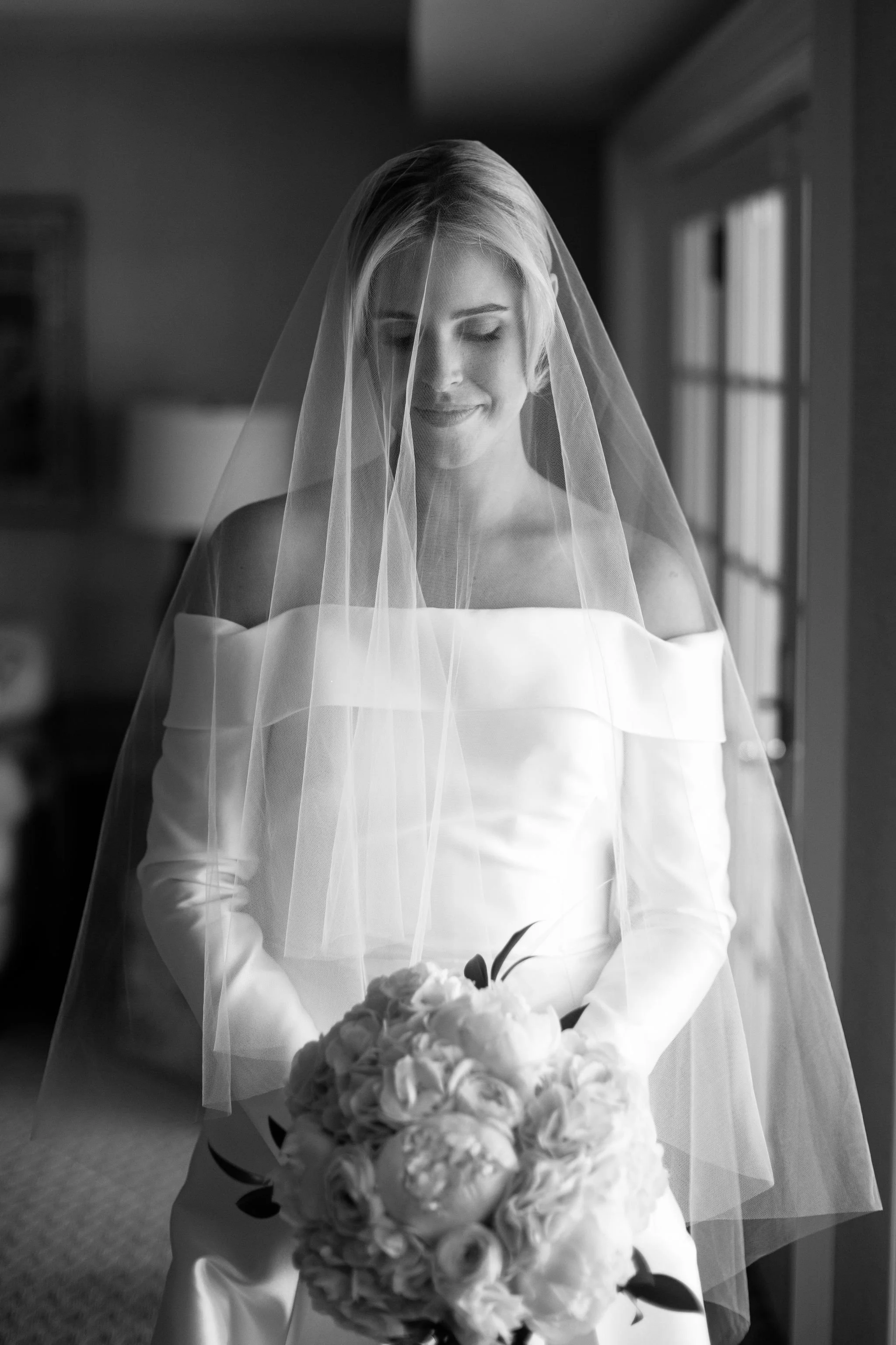 classic black and white bridal portrait