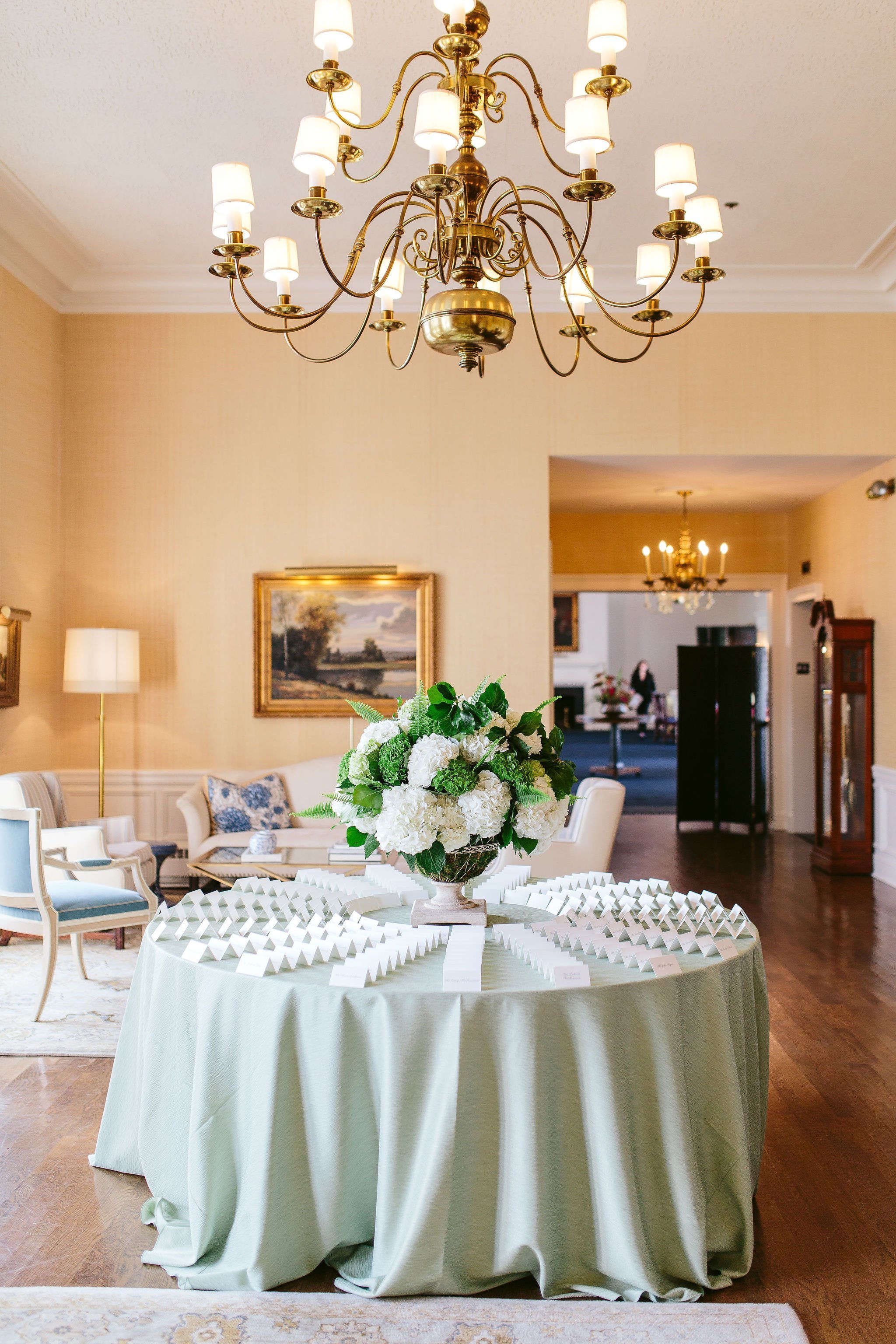 country club wedding escort card table