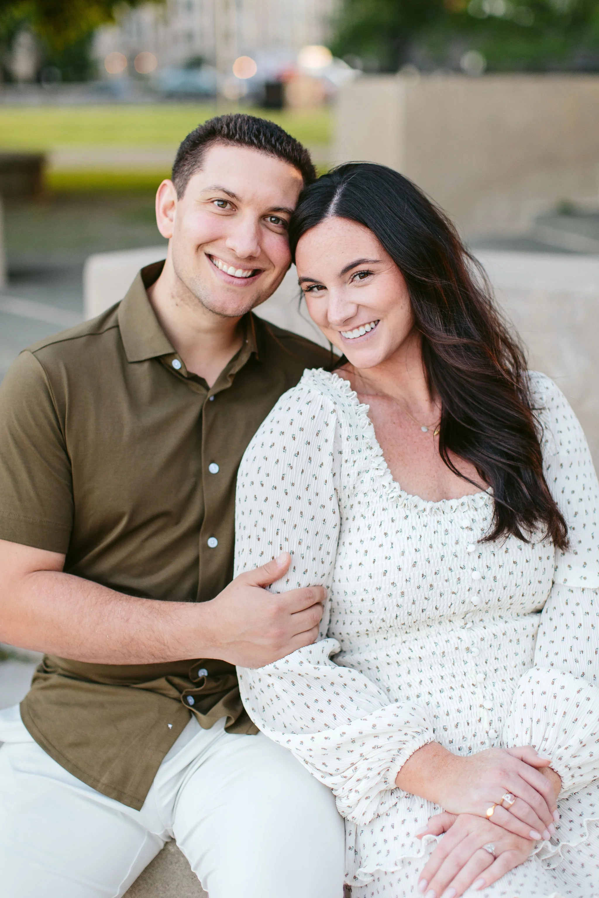 Classic engagement photo taken at North Ave Beach in Chicago