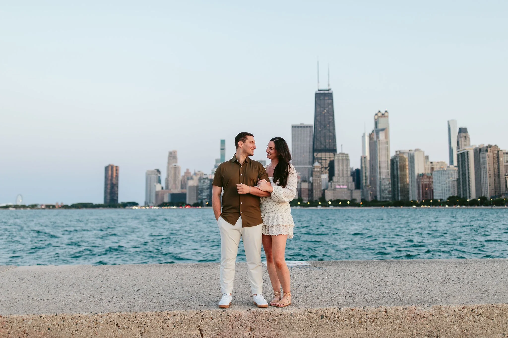 Blue hour engagement photo at North Ave Beach