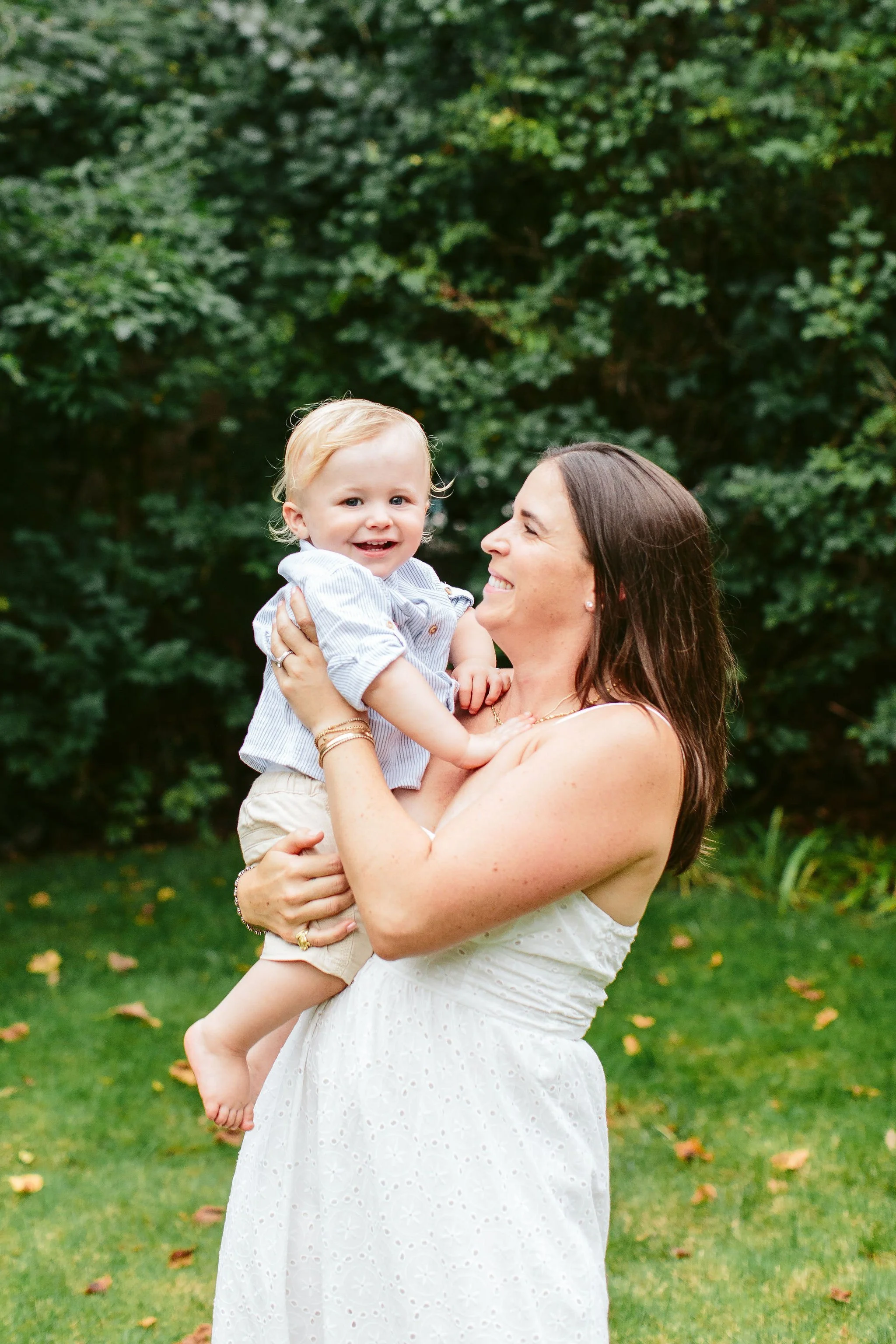 at-home family session in backyard
