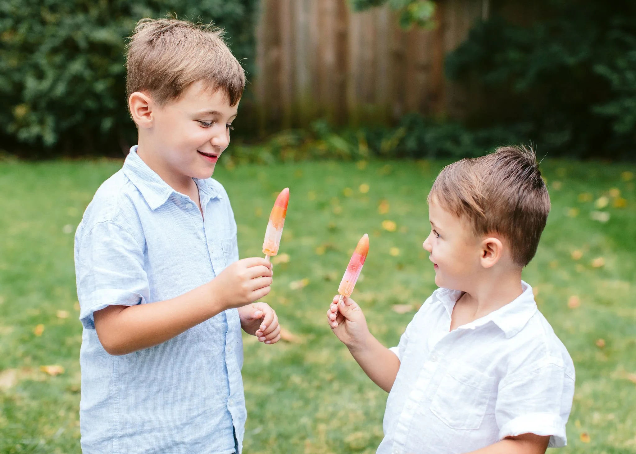 young boys eating popsicles during family session