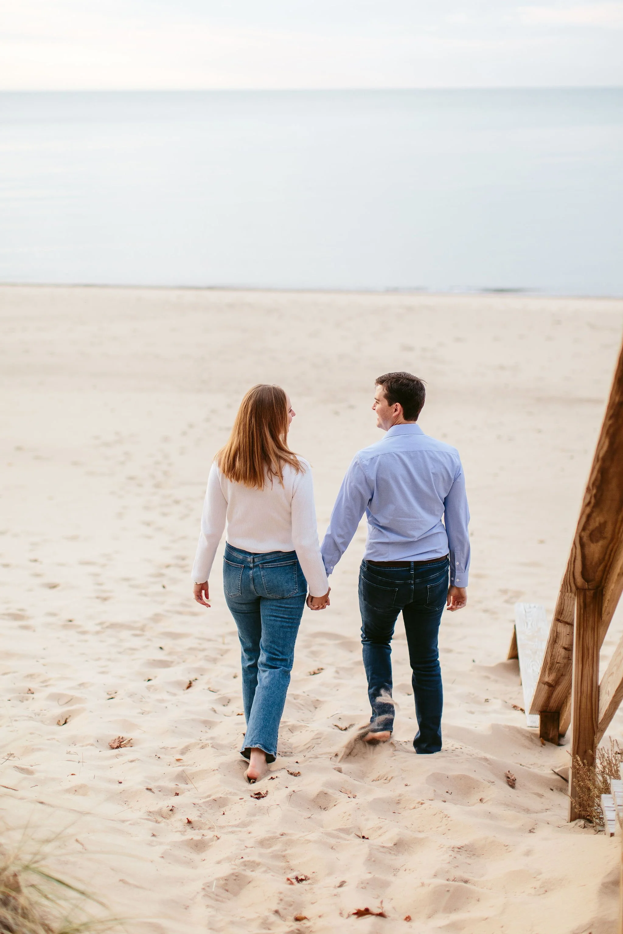 beach engagement photos in sawyer, mi