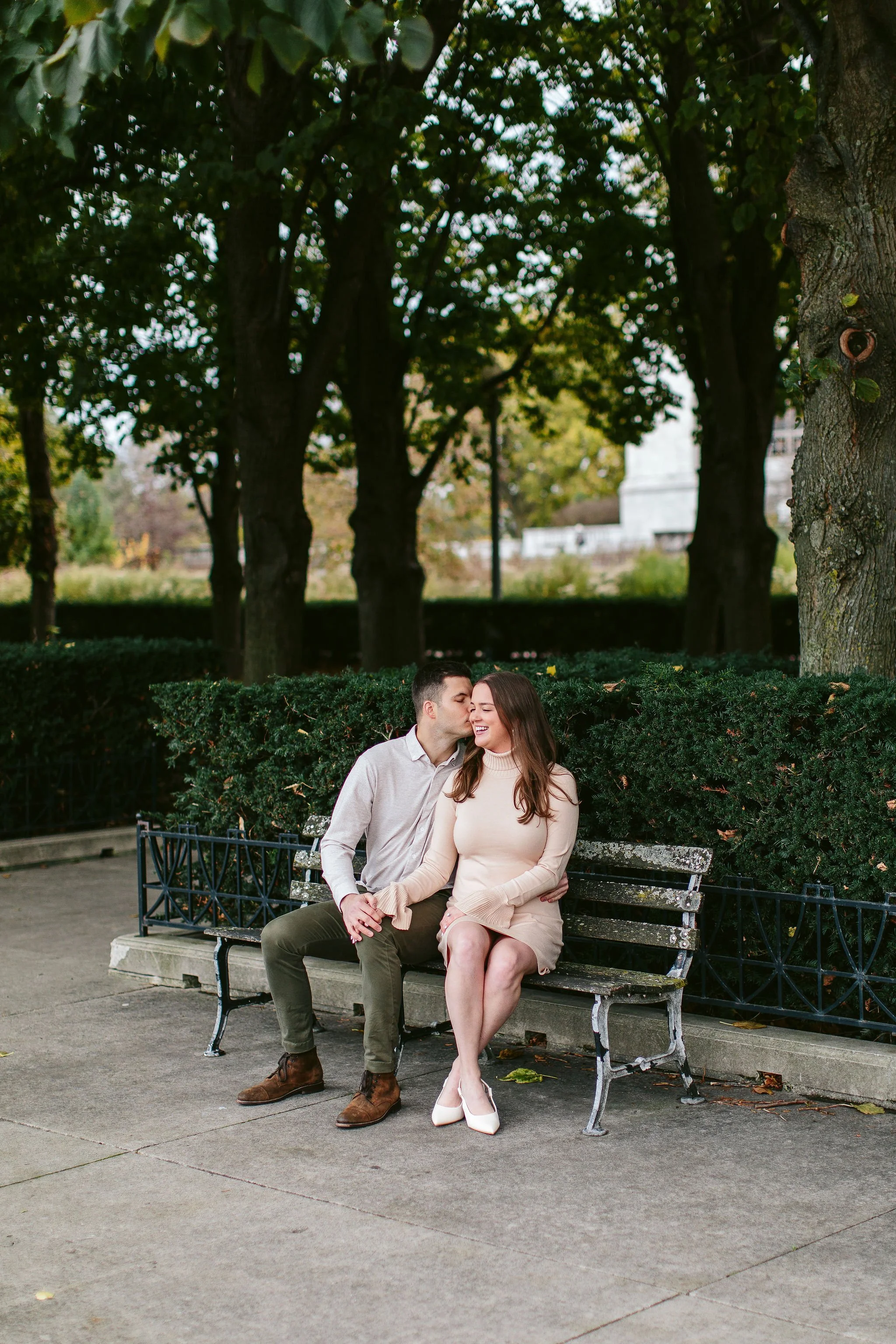 chicago engagement session photo on bench