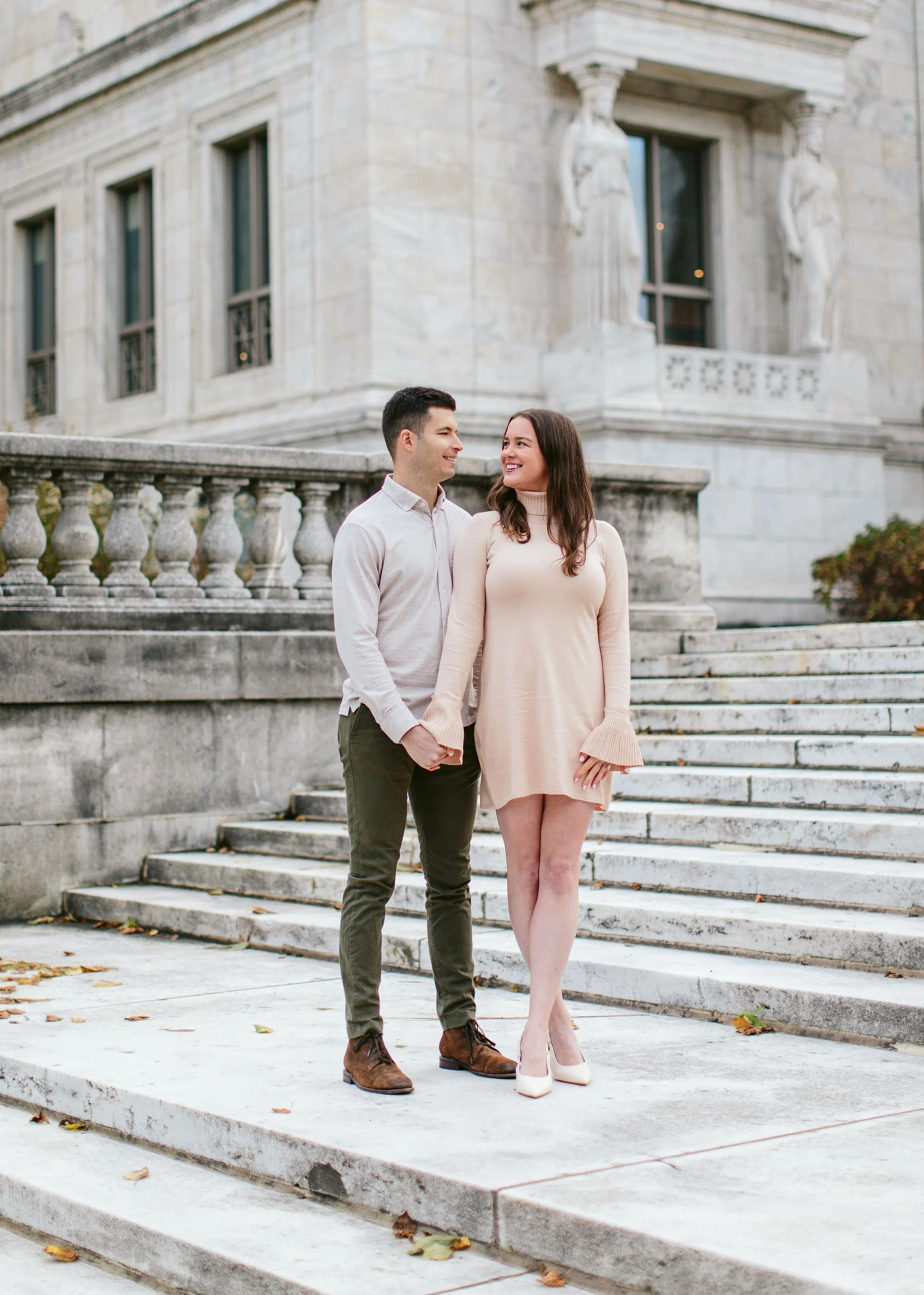 field museum stairs engagement photo