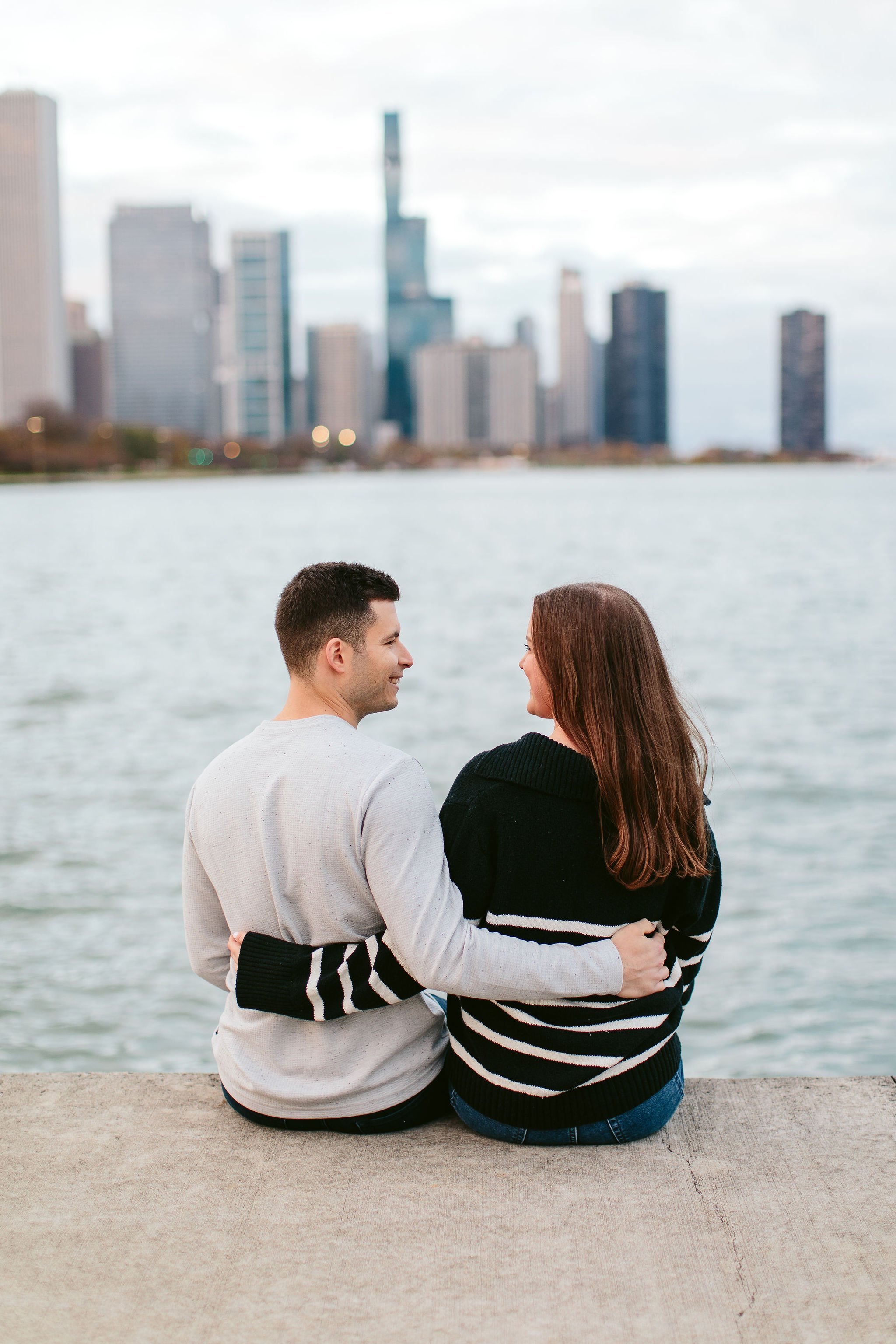 museum campus engagement session lake michigan