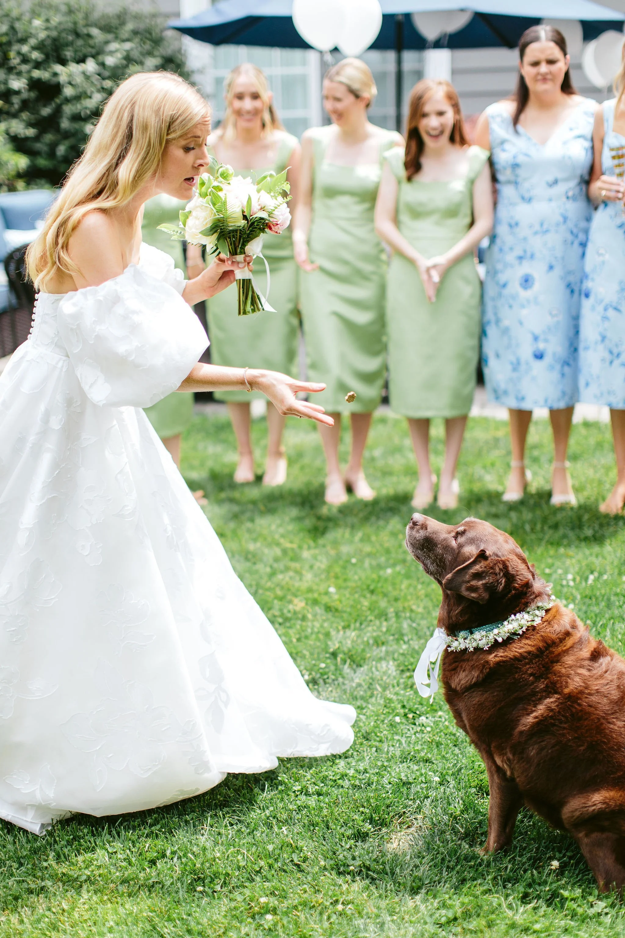 Bride with dog at Lake Bluff, IL wedding
