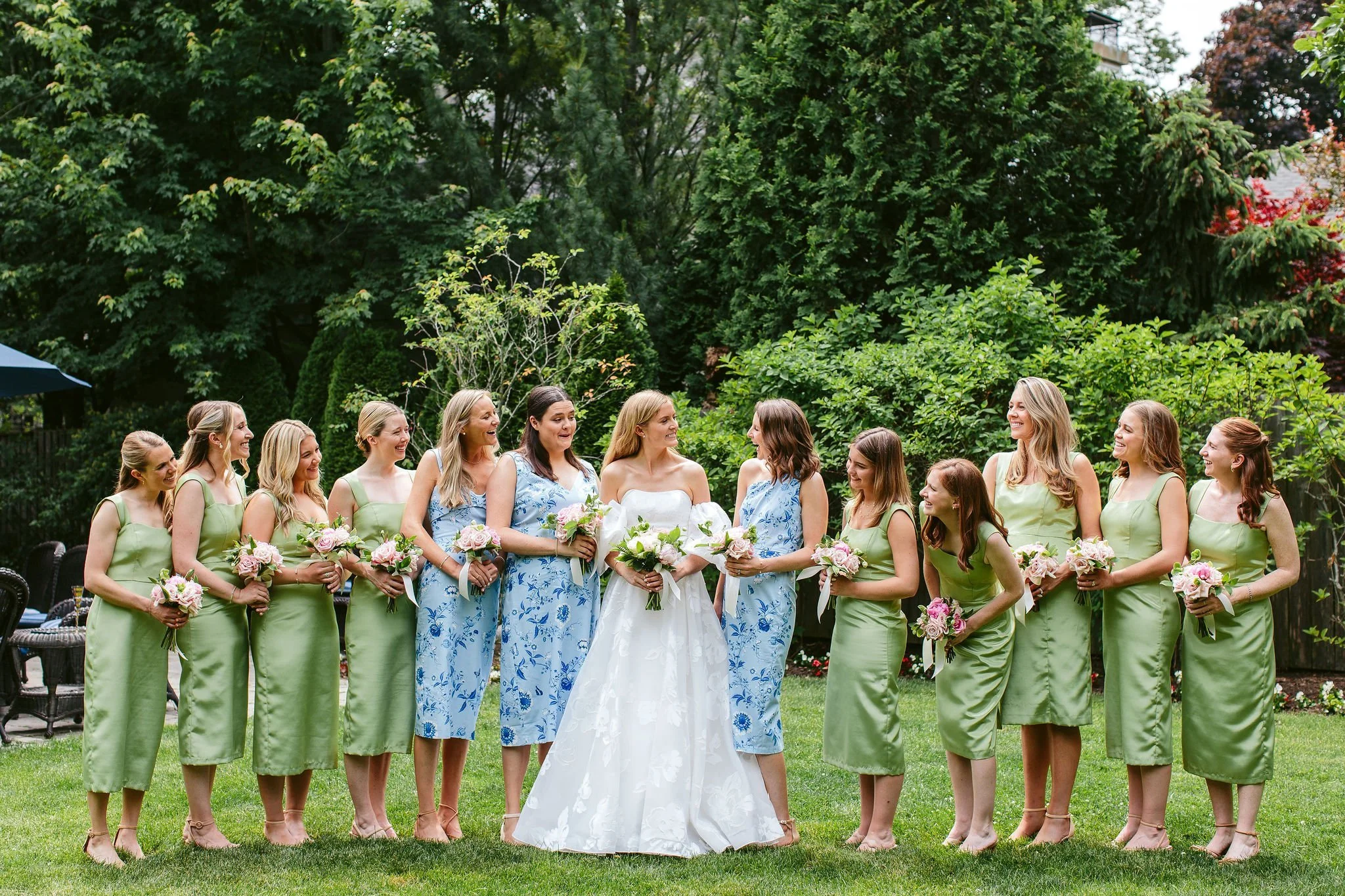 Bridesmaids posing together before Shoreacres wedding, photographed by Nicodem Creative