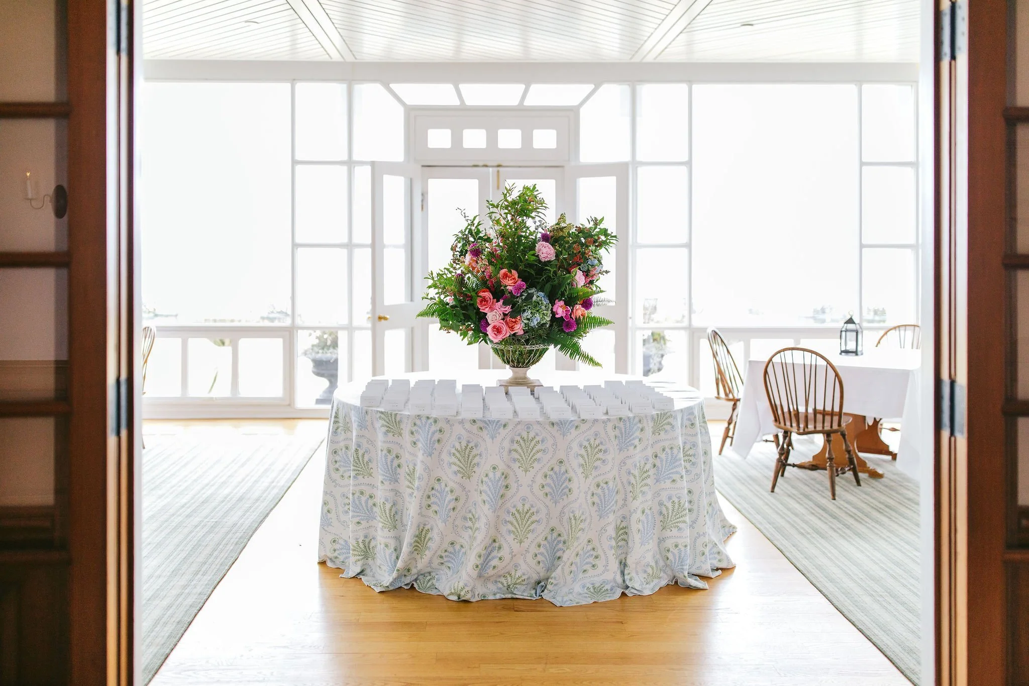 Beautifully styled escort card table at a Shoreacres wedding