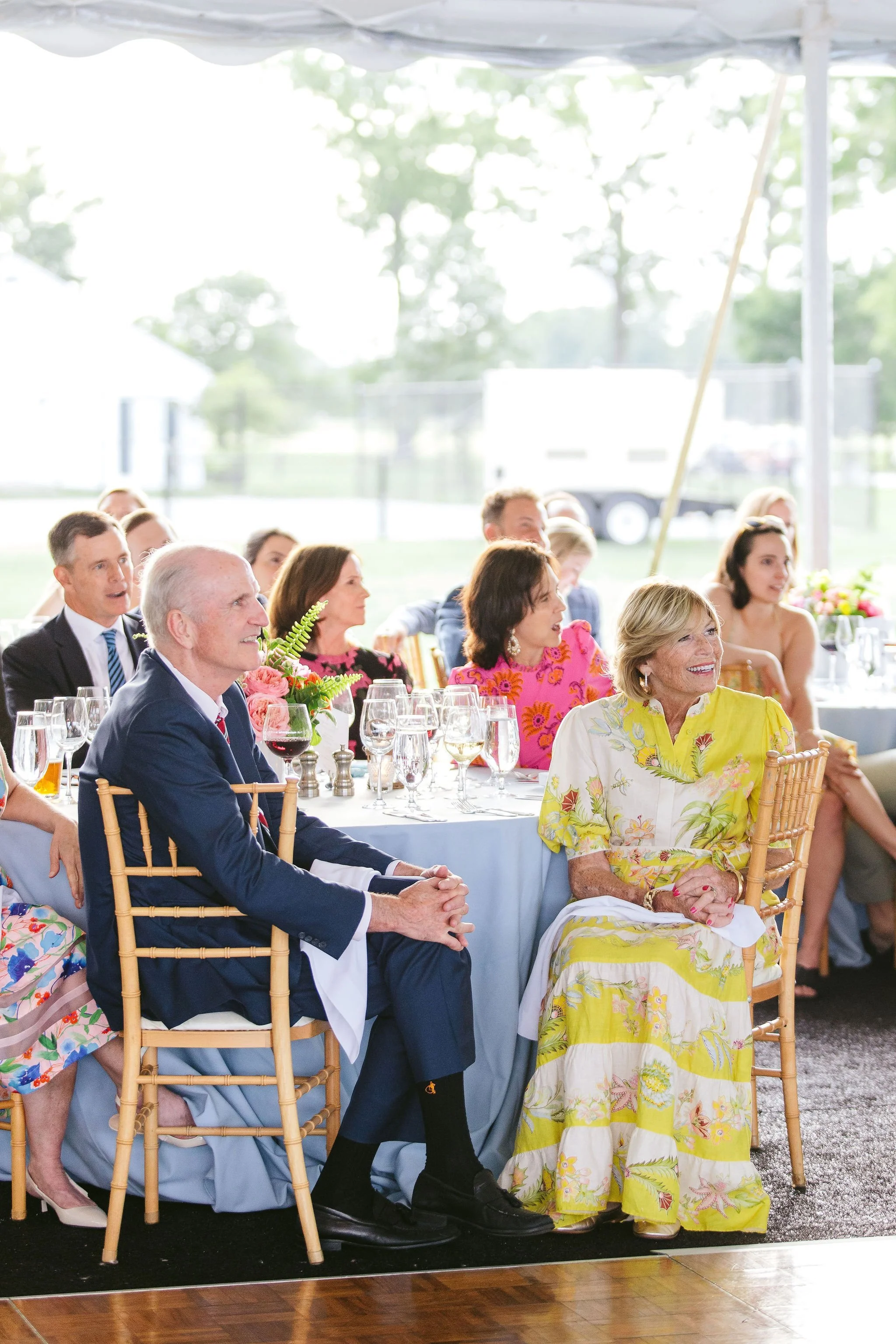 Guests listen attentively to speeches at Chicago wedding