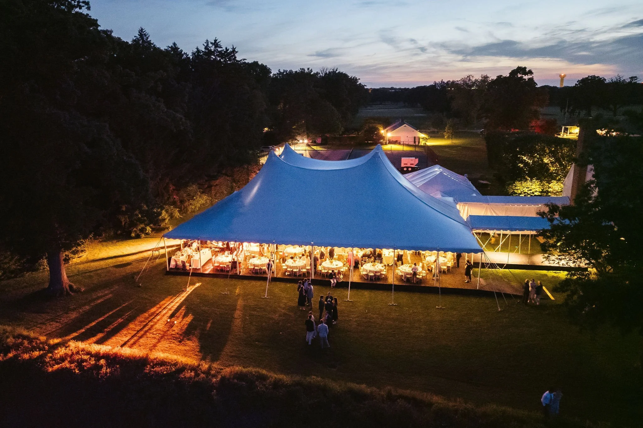 Drone photo of wedding reception at Shoreacres Club at Lake Bluff, IL