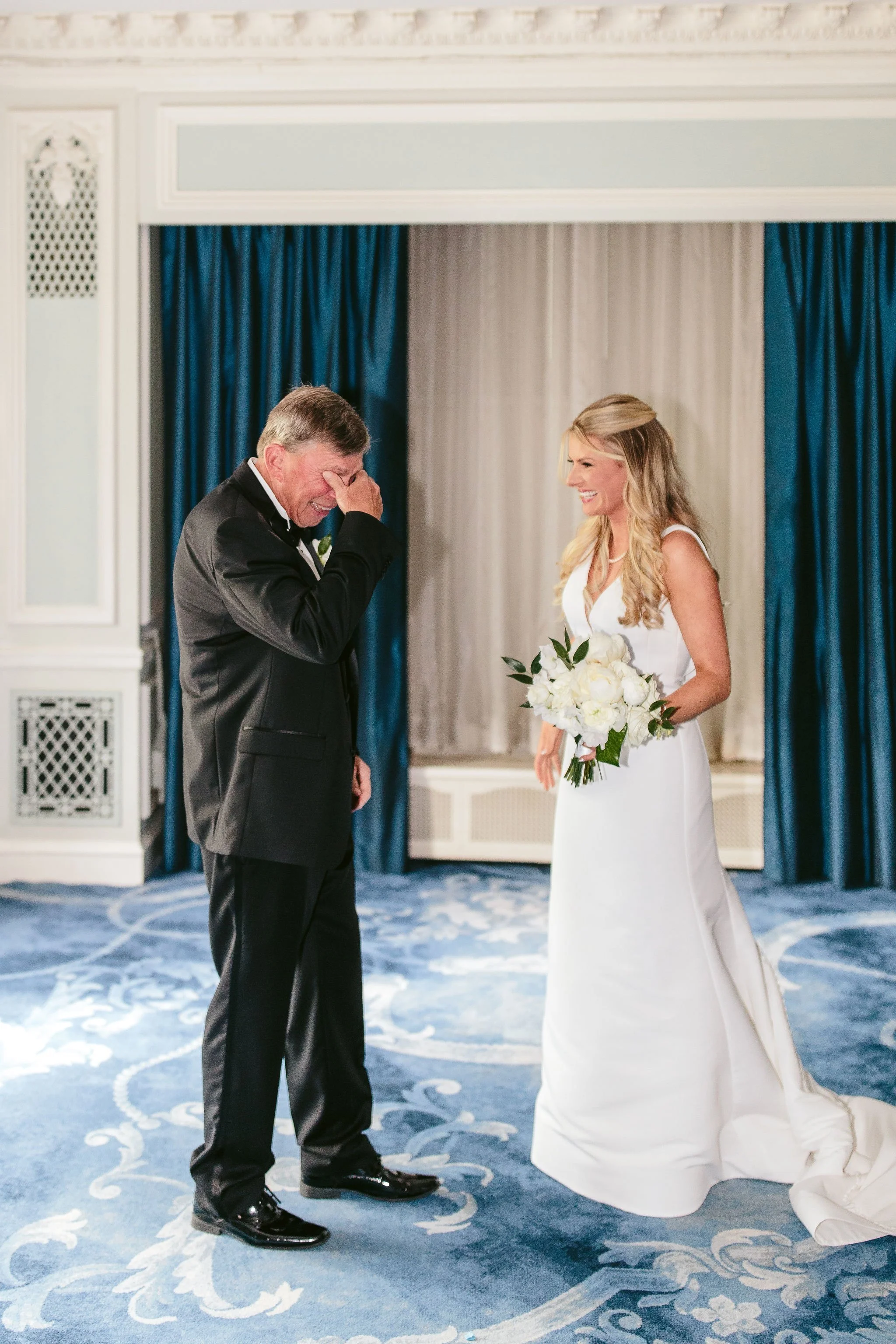 emotional first look with dad at chicago wedding