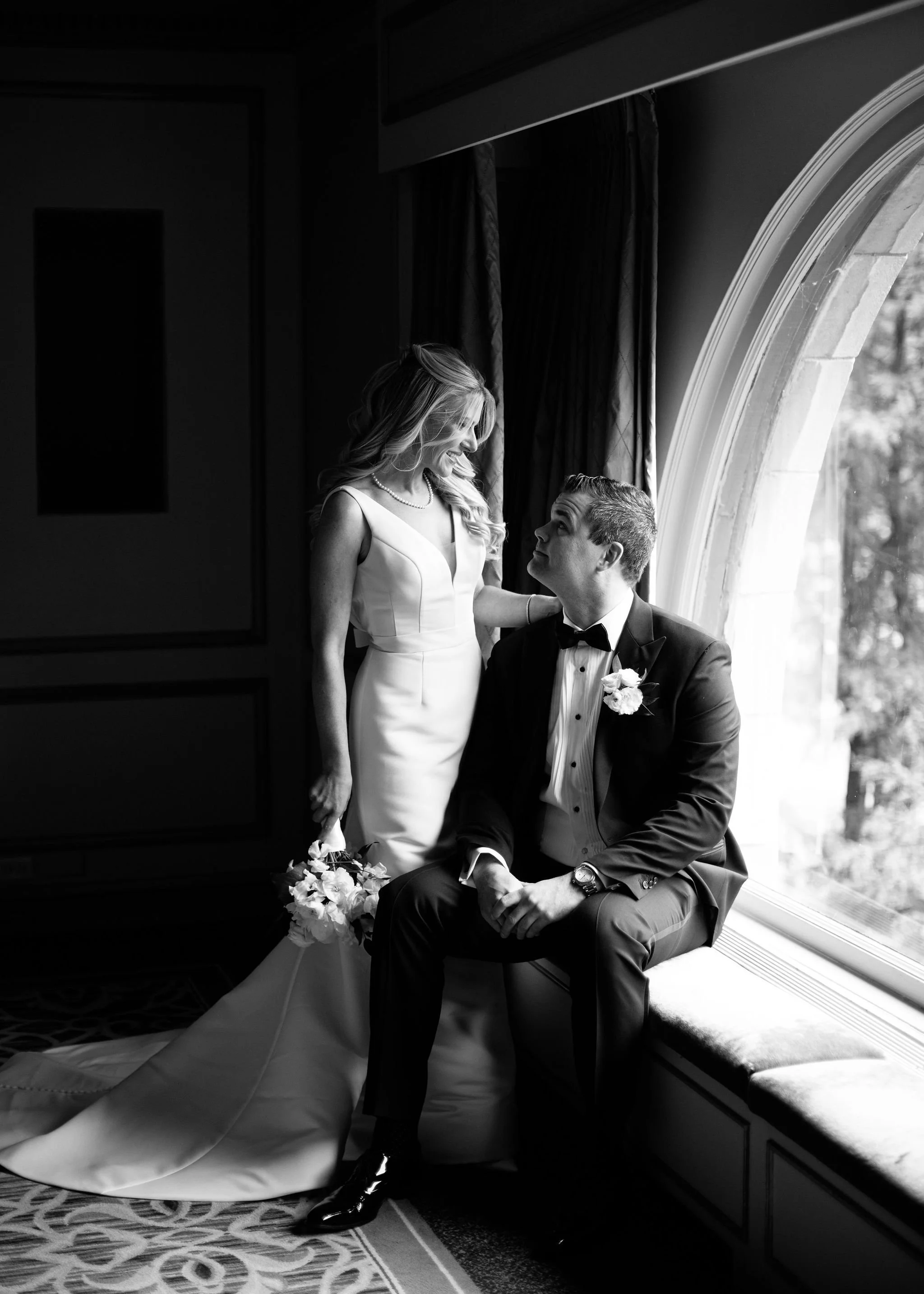 dramatic wedding portrait at The Drake Chicago 