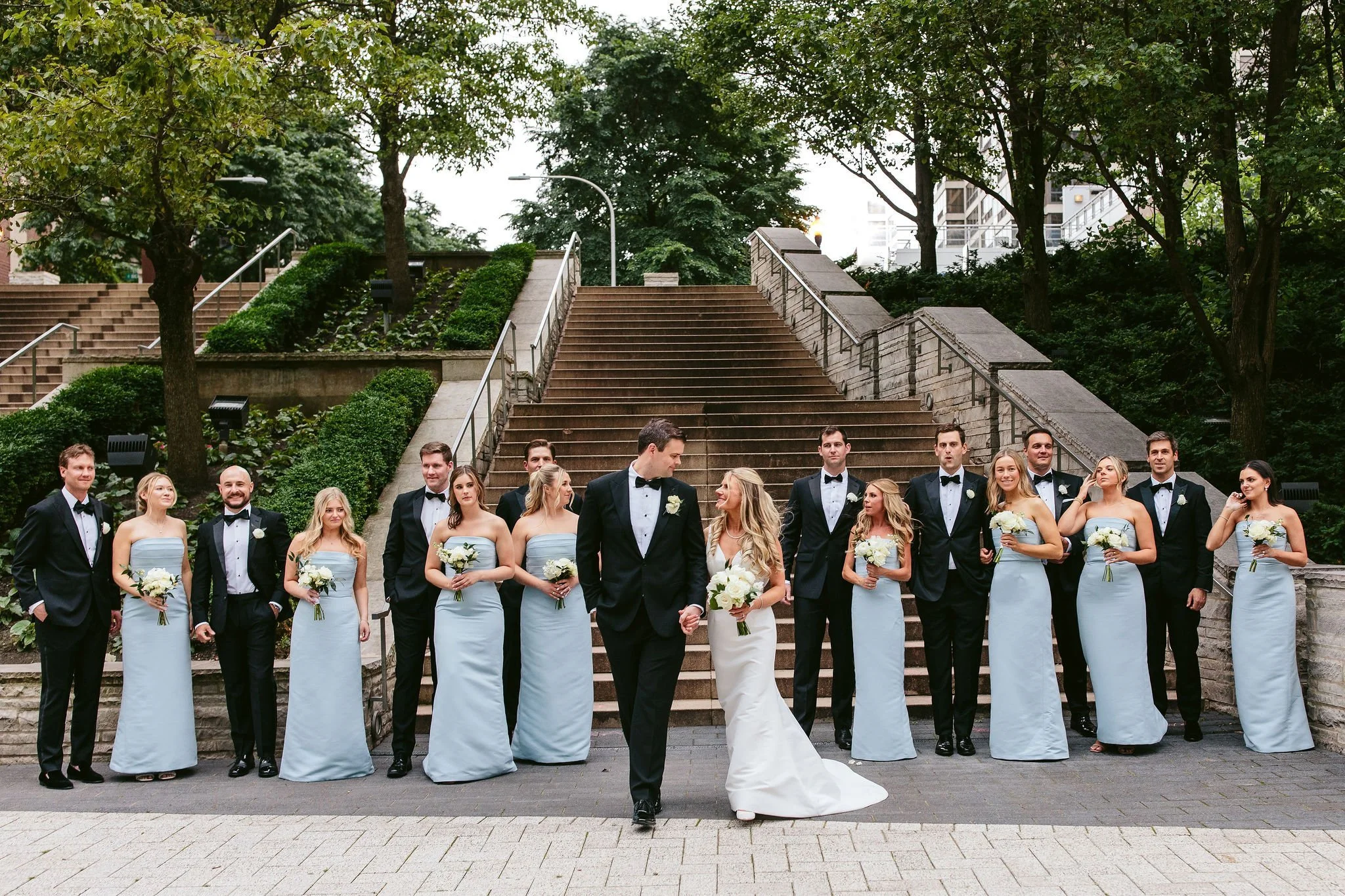 wedding party photos at lakeshore east chicago