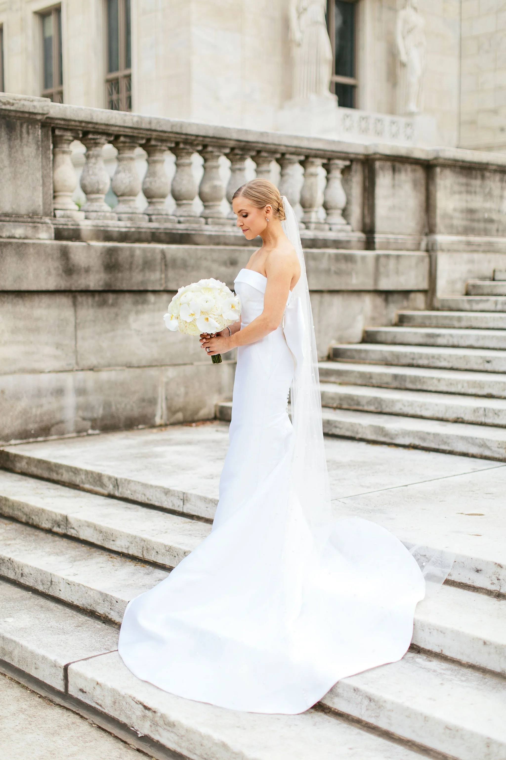 bridal portrait museum campus stairs