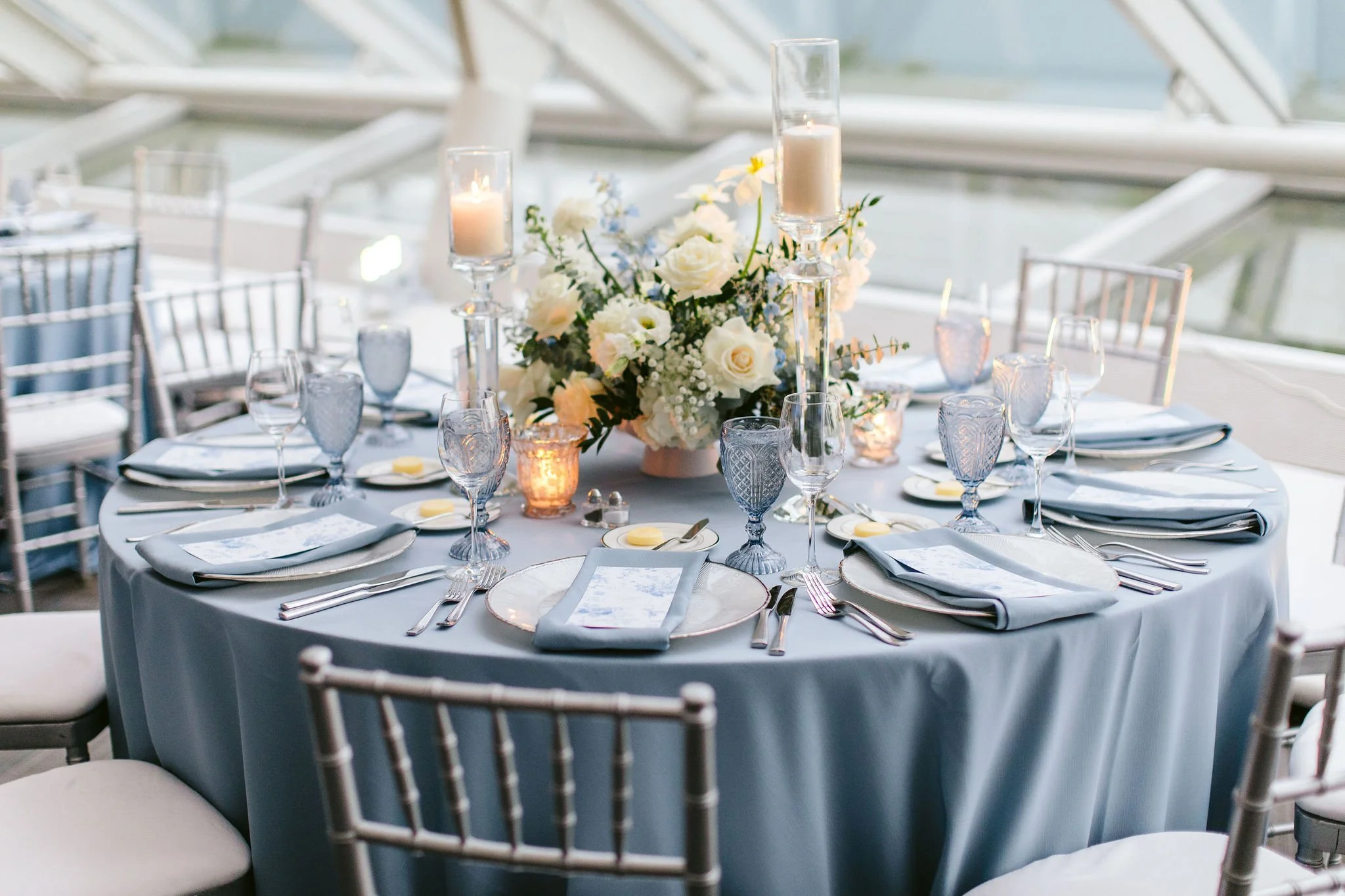 blue linen reception inspiration