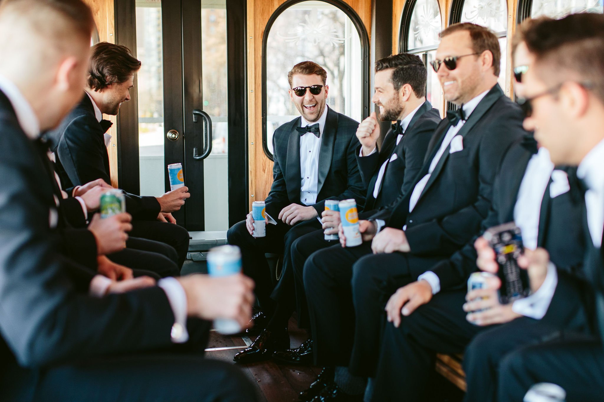 groomsmen on trolley