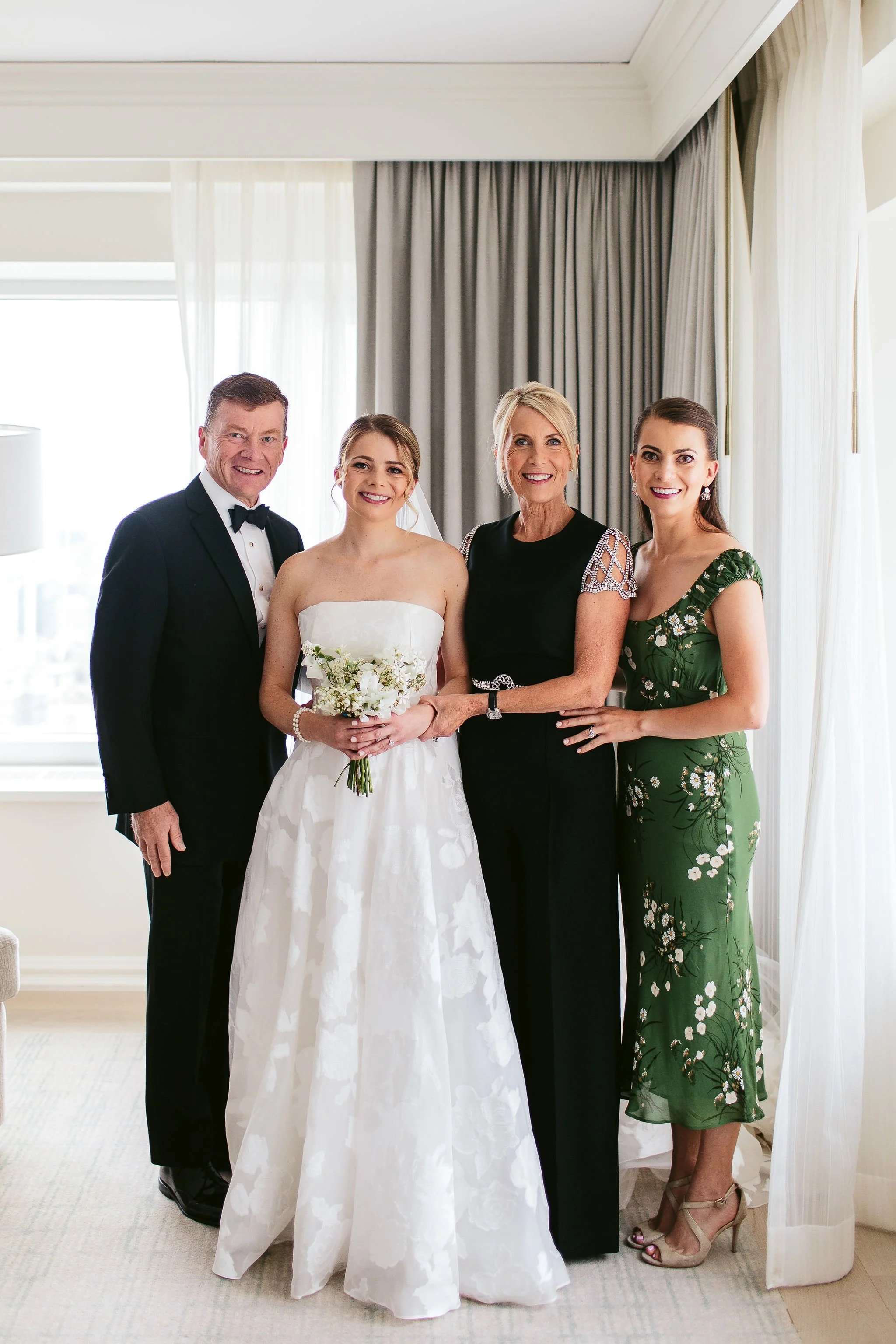 family photo at chicago wedding in hotel