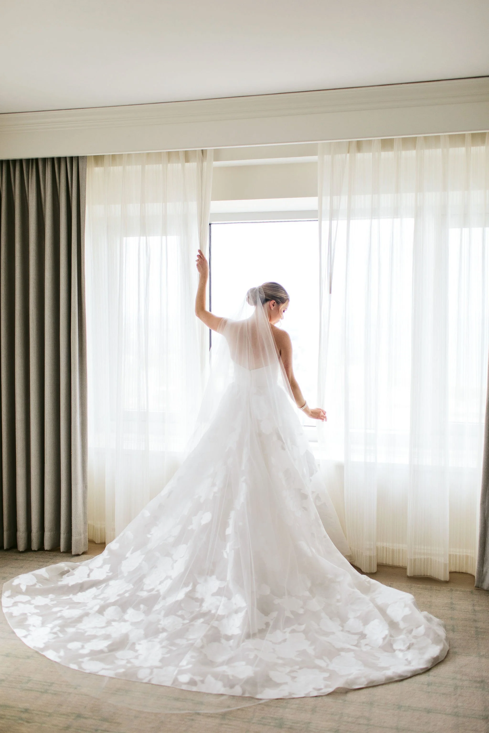 bridal portrait to showcase train