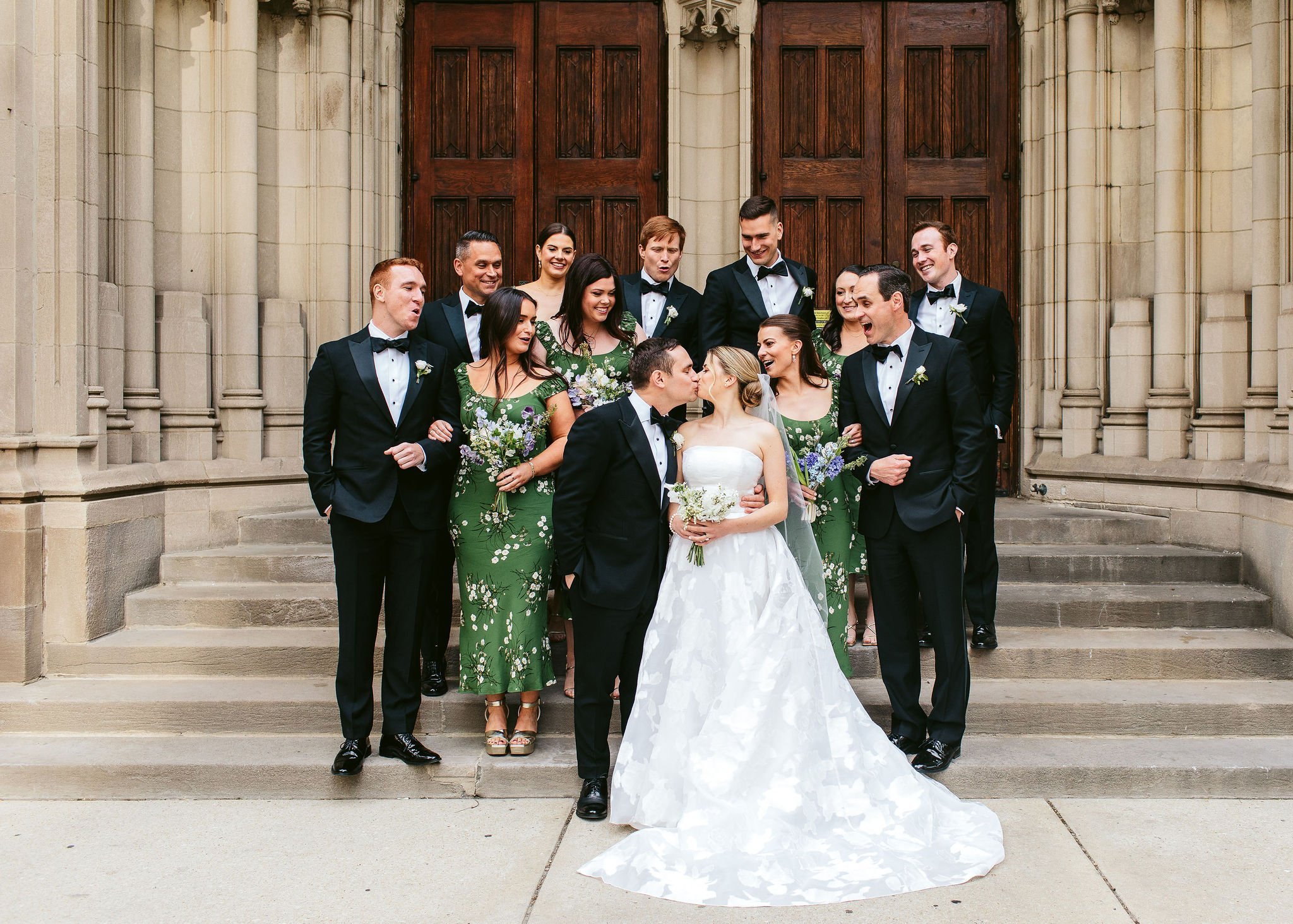 wedding party photo at saints faith hope and charity church