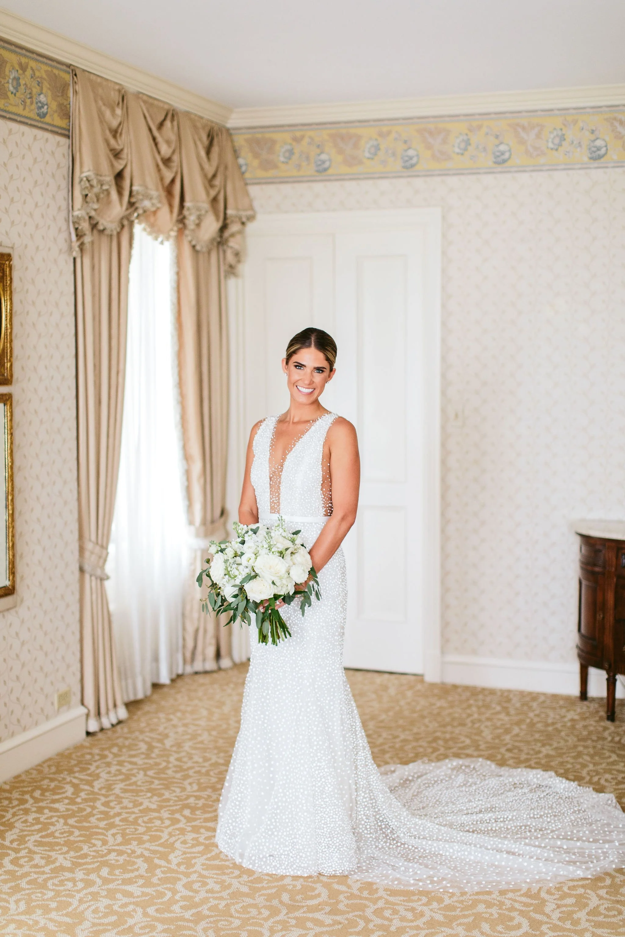 bride in room at the drake hotel