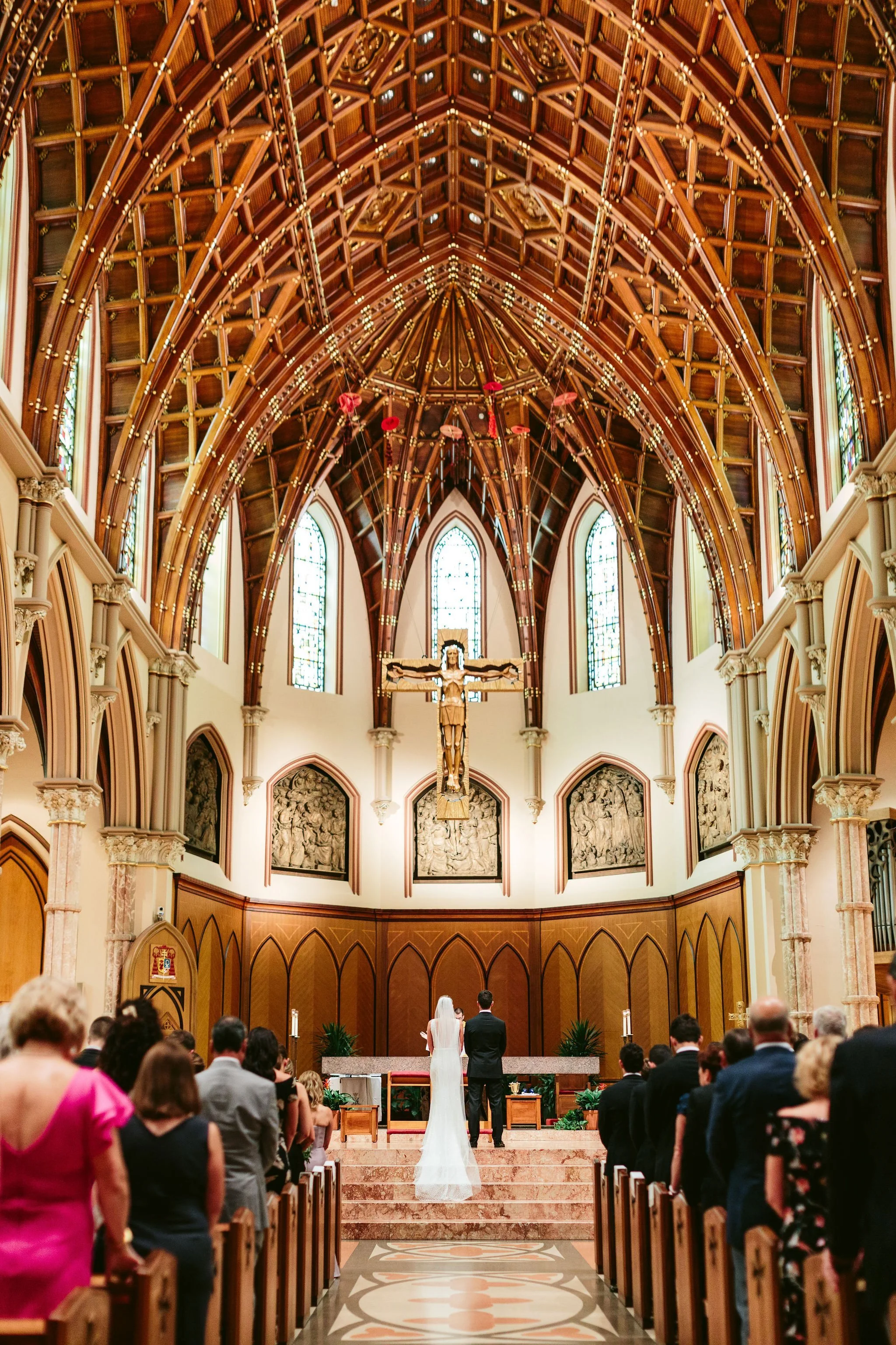 wedding couple on church altar