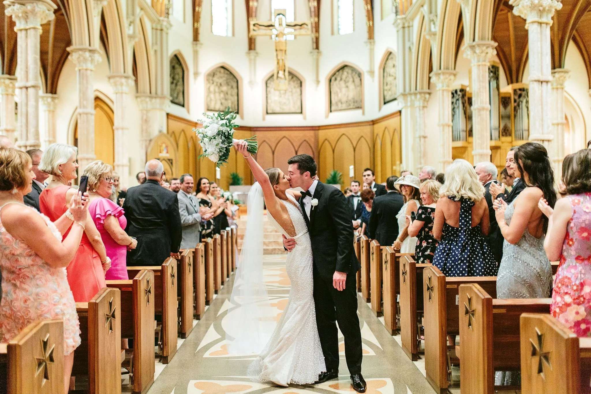 bride and groom recessing at chicago wedding