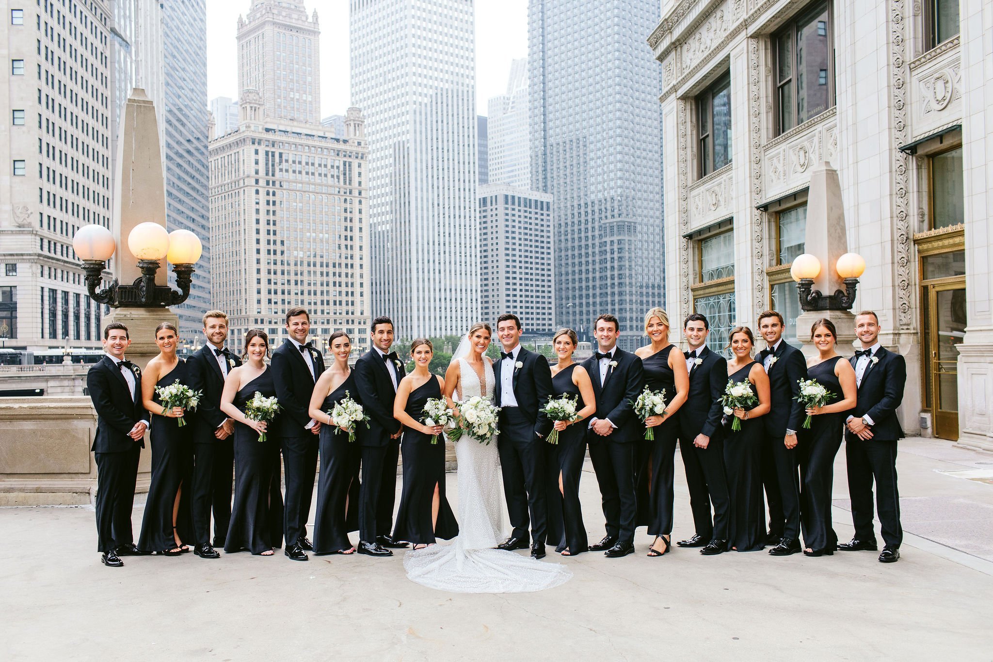 wedding party at wrigley building