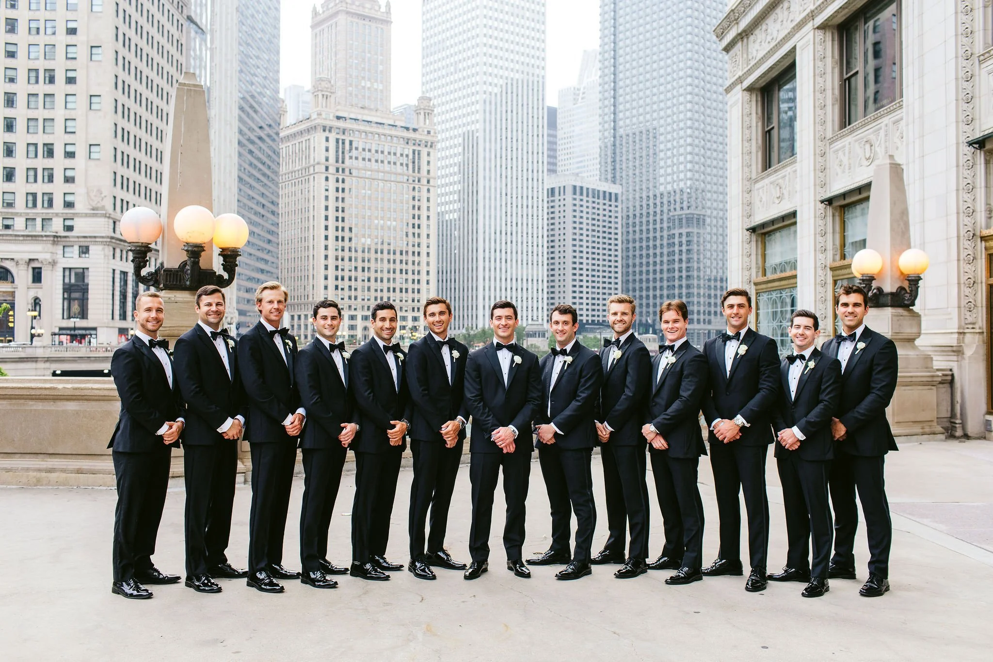 groomsmen at wrigley building