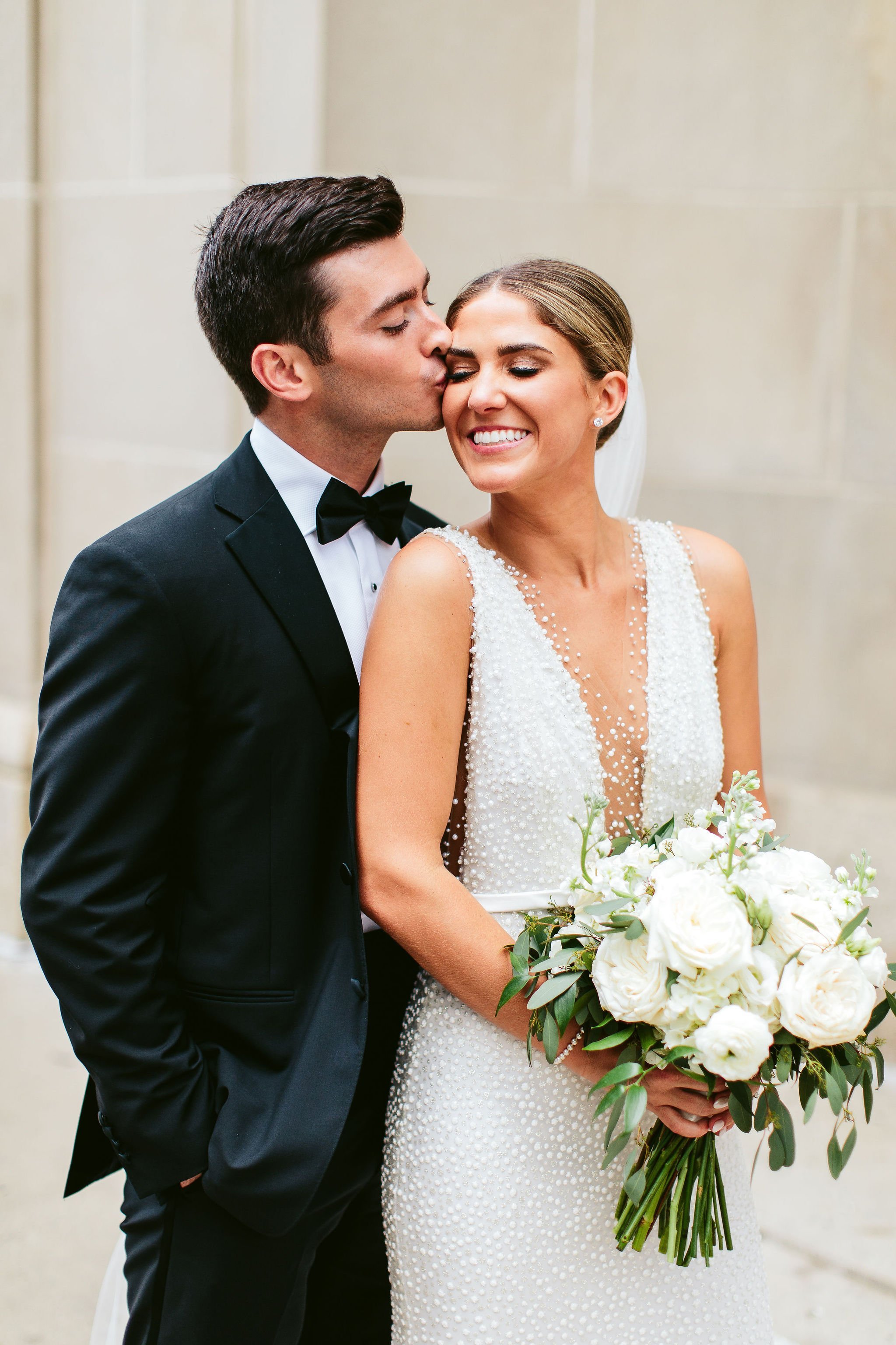 bride and groom at union station chicago