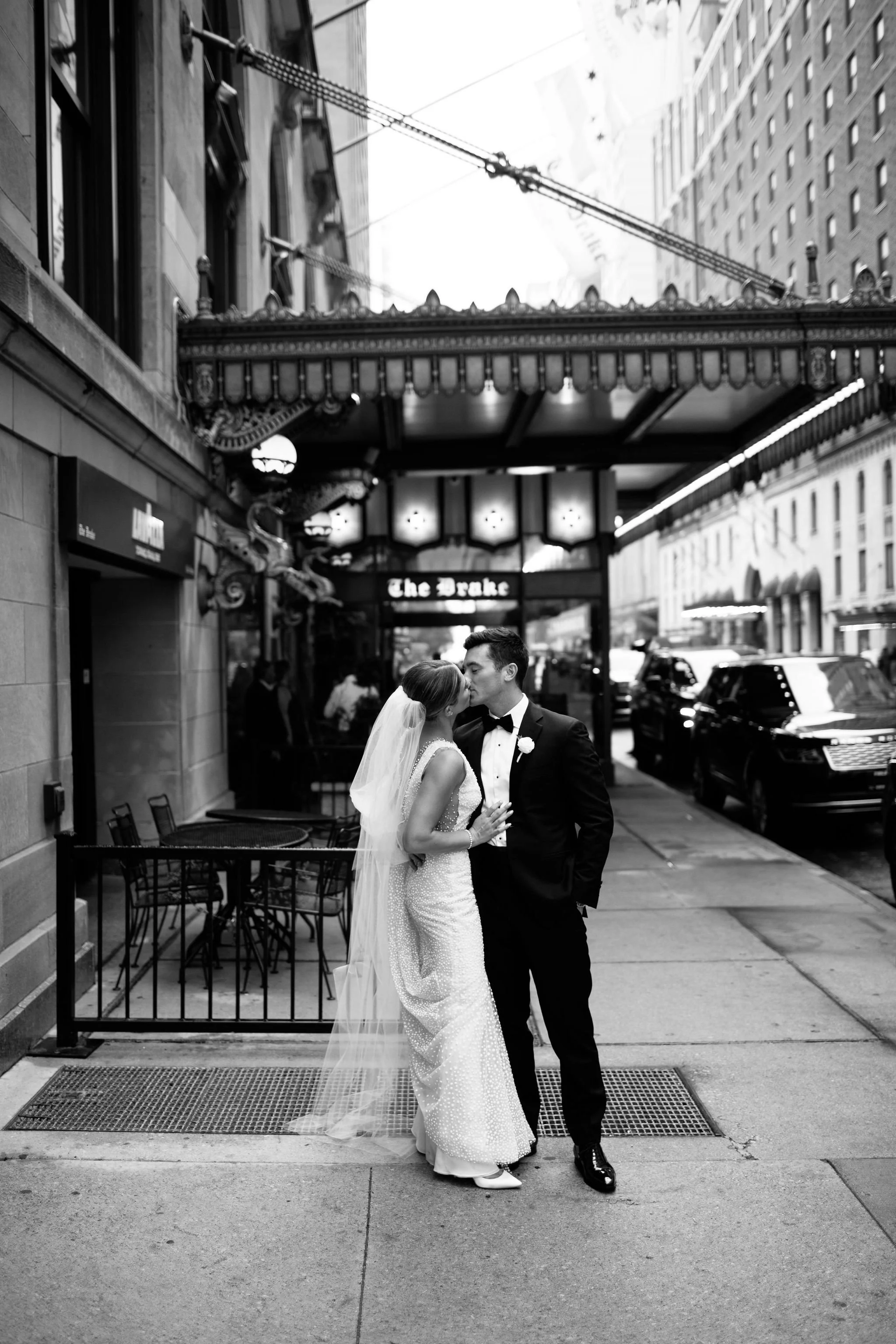 bride and groom portrait at the drake hotel chicago
