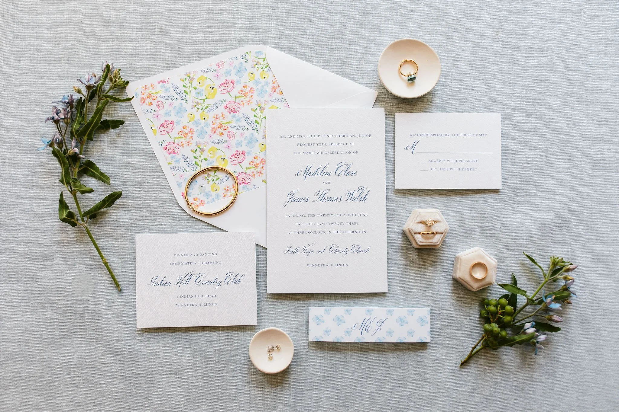 wedding invitation suite with florals