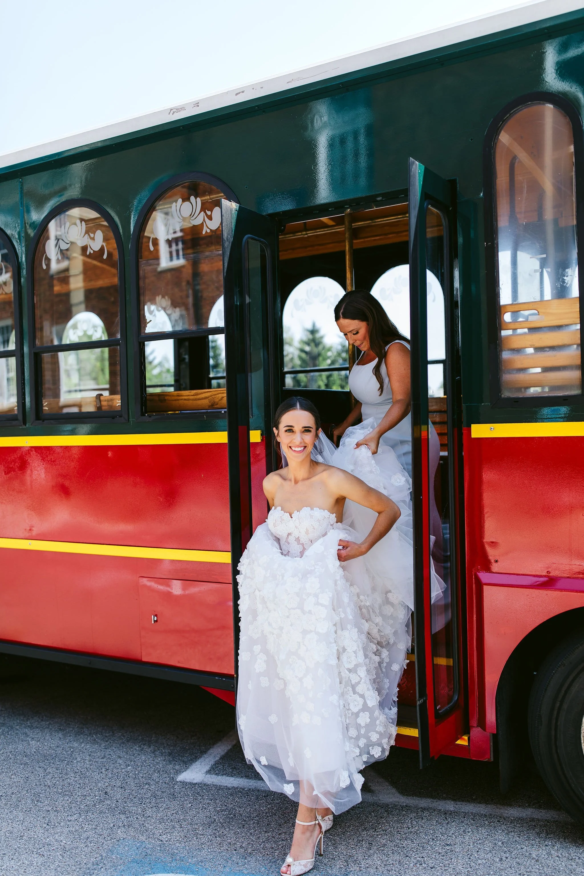 bride on wedding trolley