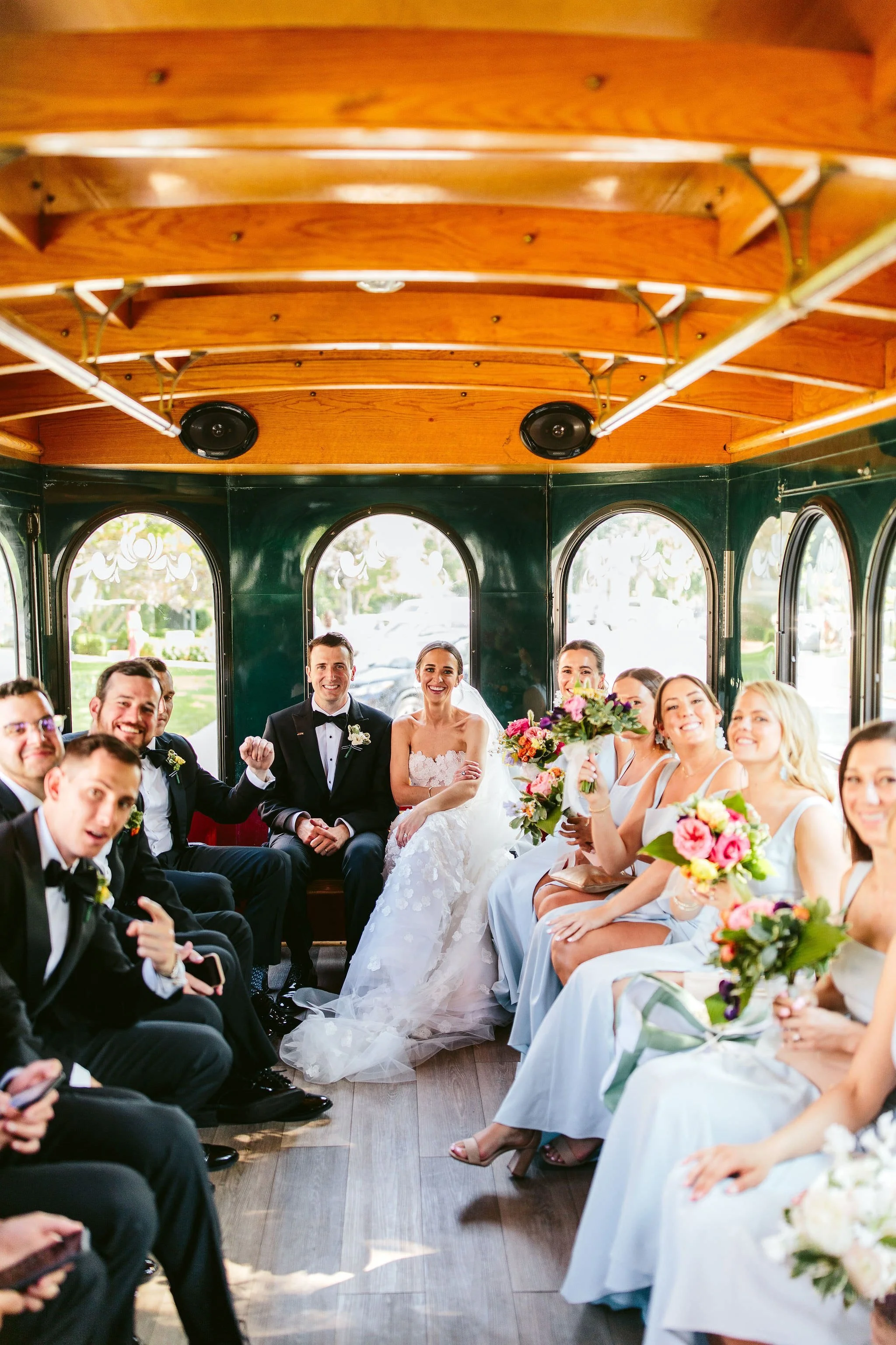 chicago wedding party on trolley