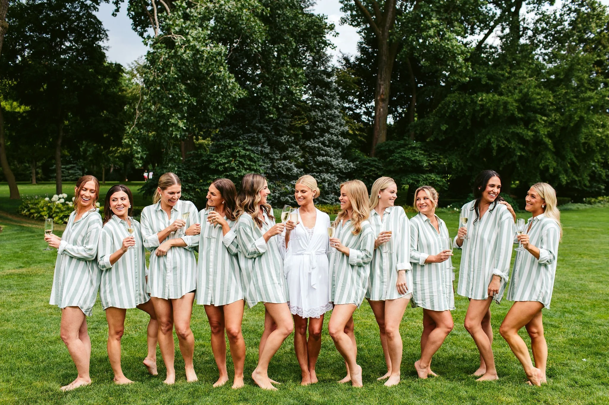 bridesmaids in morning outfits outside