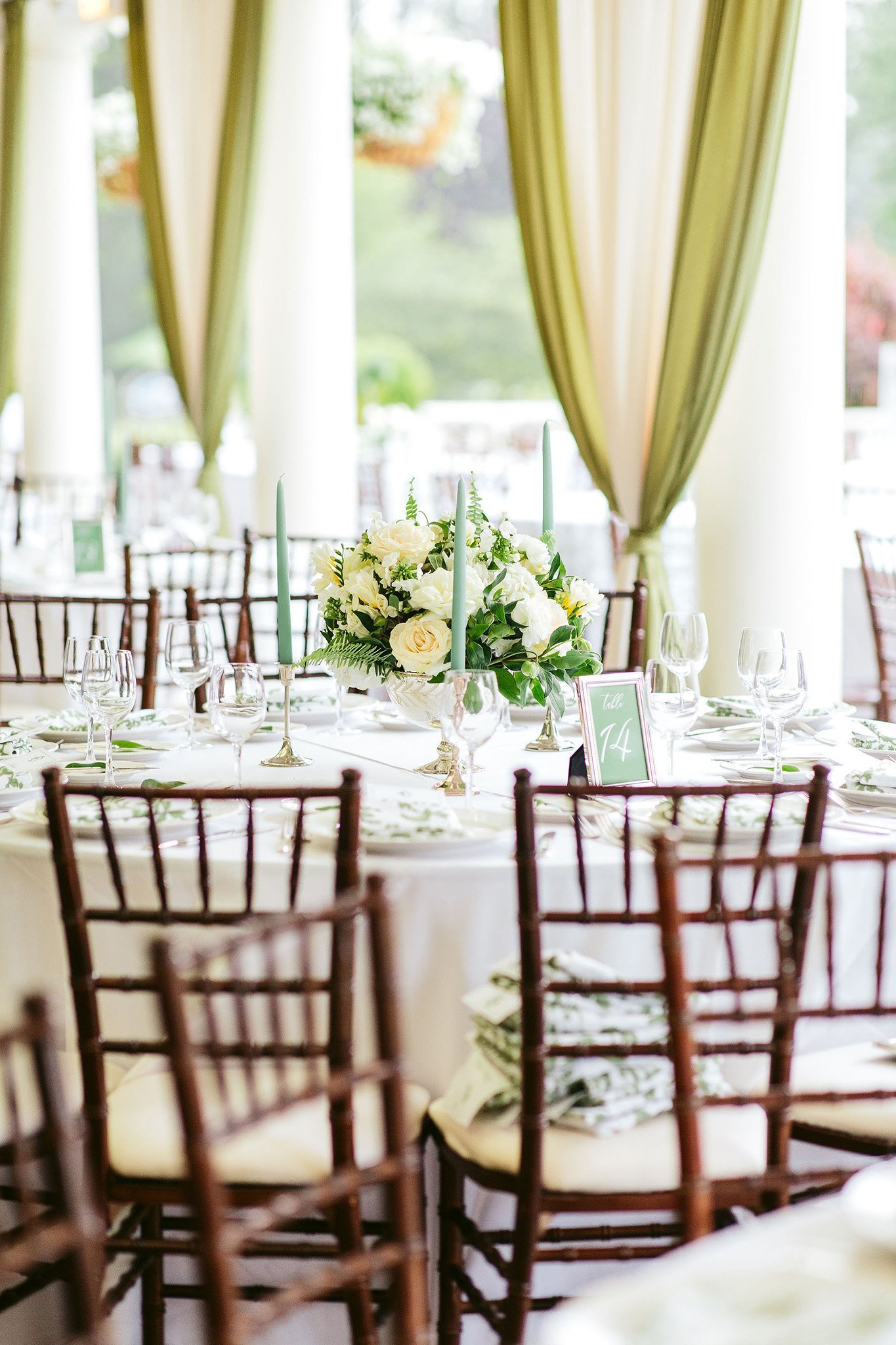 green and white wedding reception